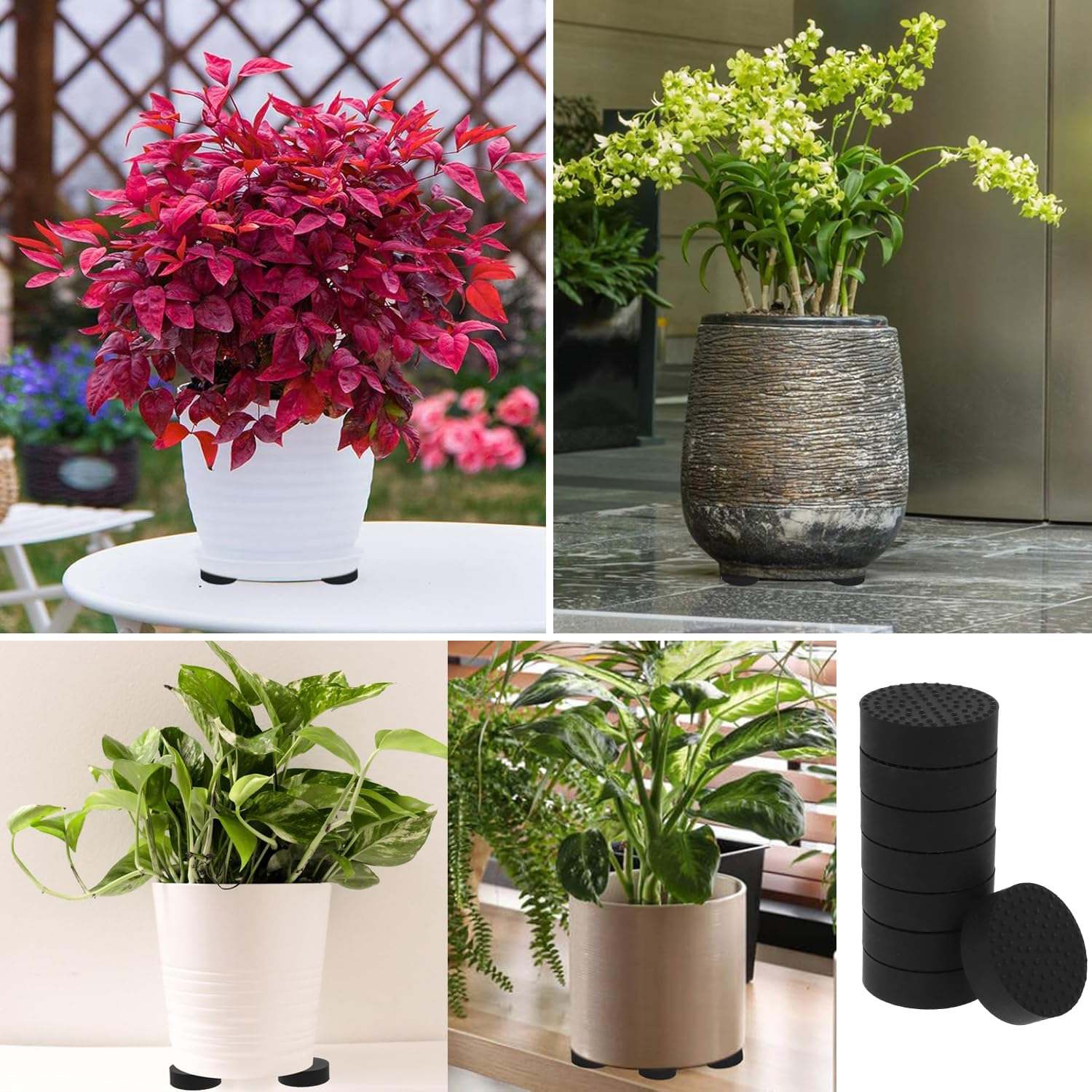 Xinghonyac 24 Pcs Invisible Pot Feet with Enhanced Non-Slip Surface Grip Plant Pots and Flowers, Solid Rubber Flower Pot Riser for Indoor Outdoor, Patios, Decks, Gardens and Floor image number 2