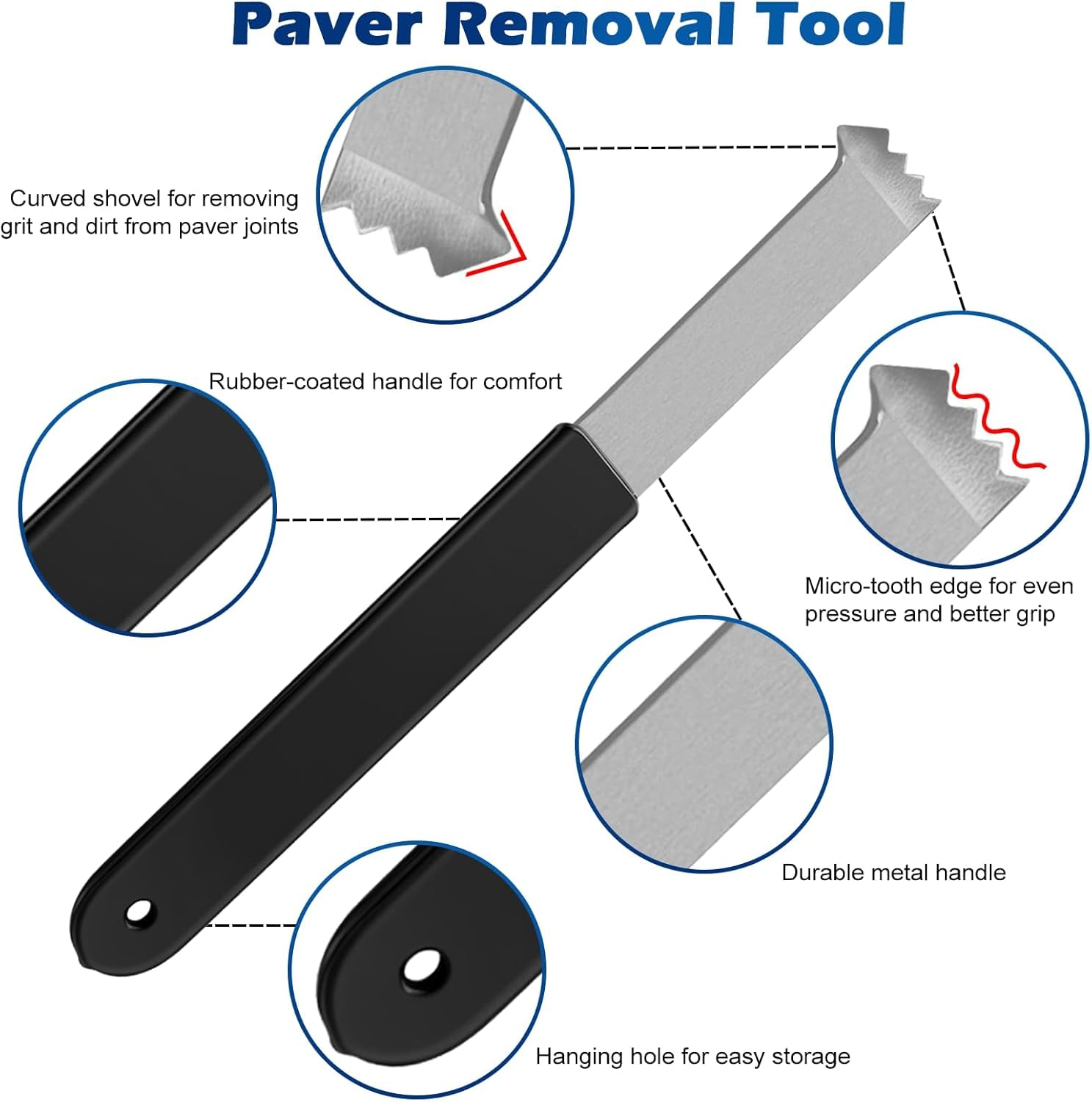Paver Removal Tool, 2 Pcs Paver Removal Extraction Tool Set with Dual-Jointed Scraper, Micro-Tooth Grooves, and Anti-Slip Handle for Garden, Lawn, Patio, Brick Replacement