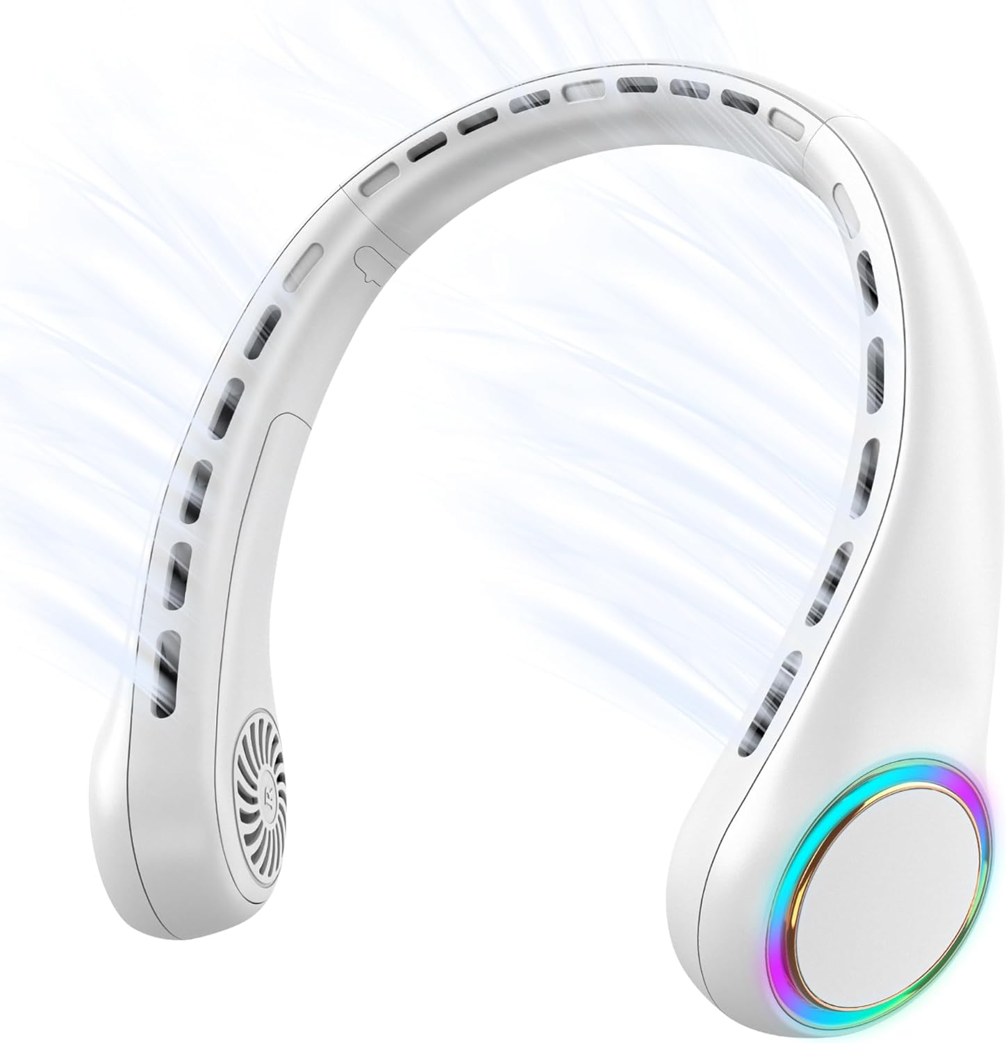 Portable Neck Fan, Personal Fan with 4000Mah Battery, Rechargeable Neck Fan with 3 Speeds and 64 Cool Lights, Birthday Gifts for Men Women Mom Dad, Hands Free Cooling Fan for Summer(White) - Dark Green image number 7