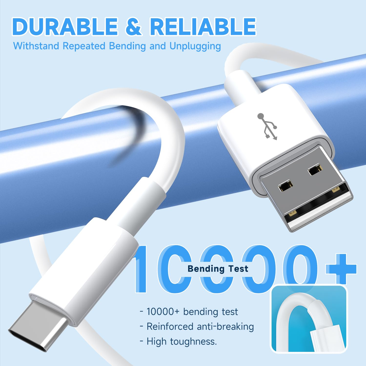5M Long USB C Cable, Durable USB a to USB C Charging and Data Sync Cord, Power Extension Cable for Any USB-C Enabled Security Cameras Phones Tablets Switch and More USB C Devices - 3M-White image number 7