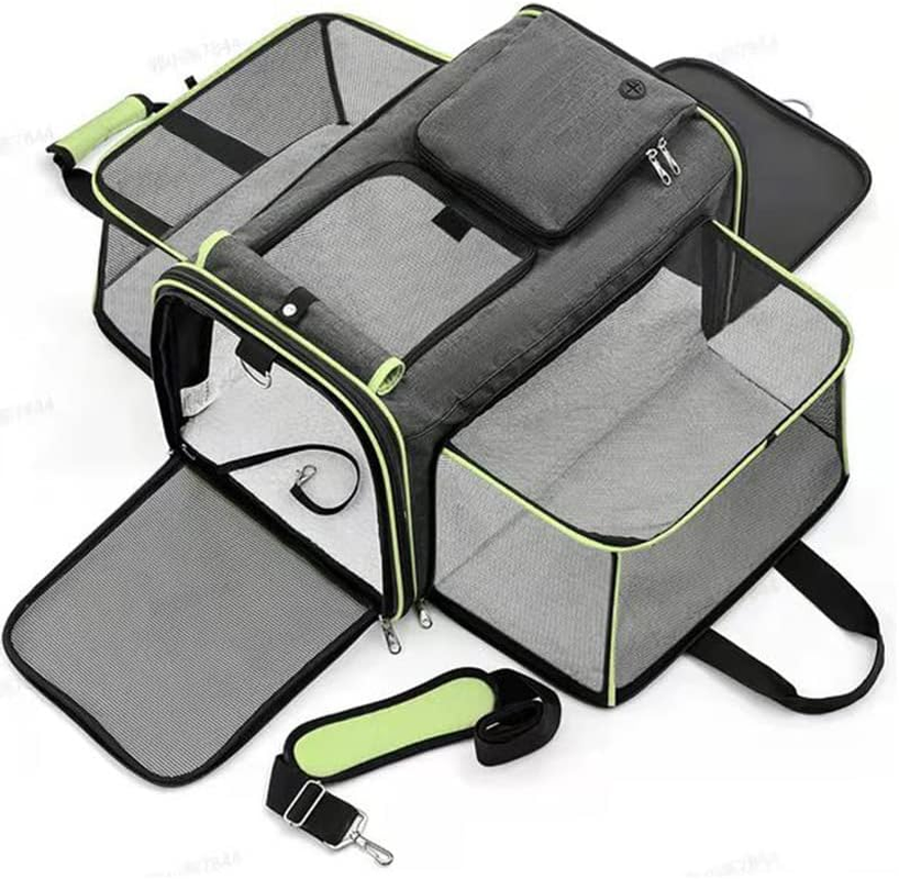 2 Sides Travel Expandable Pet Carrier Bag (Large), Airline Approved Soft-Sided Cat Carrier with Pad & Pocket & Removable Shoulder Strap