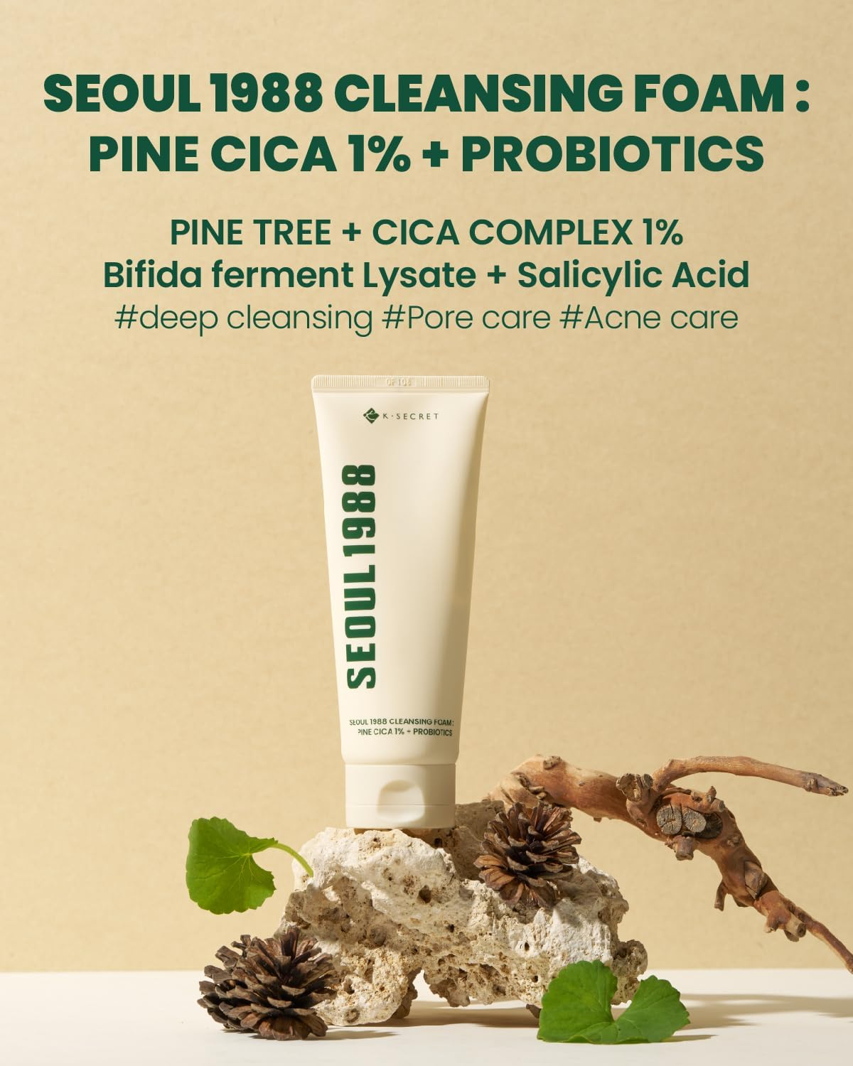 KSECRET SEOUL 1988 Cleansing Foam : Pine Cica 1% + Probiotics, 150Ml/5.07Fl.Oz. image number 6