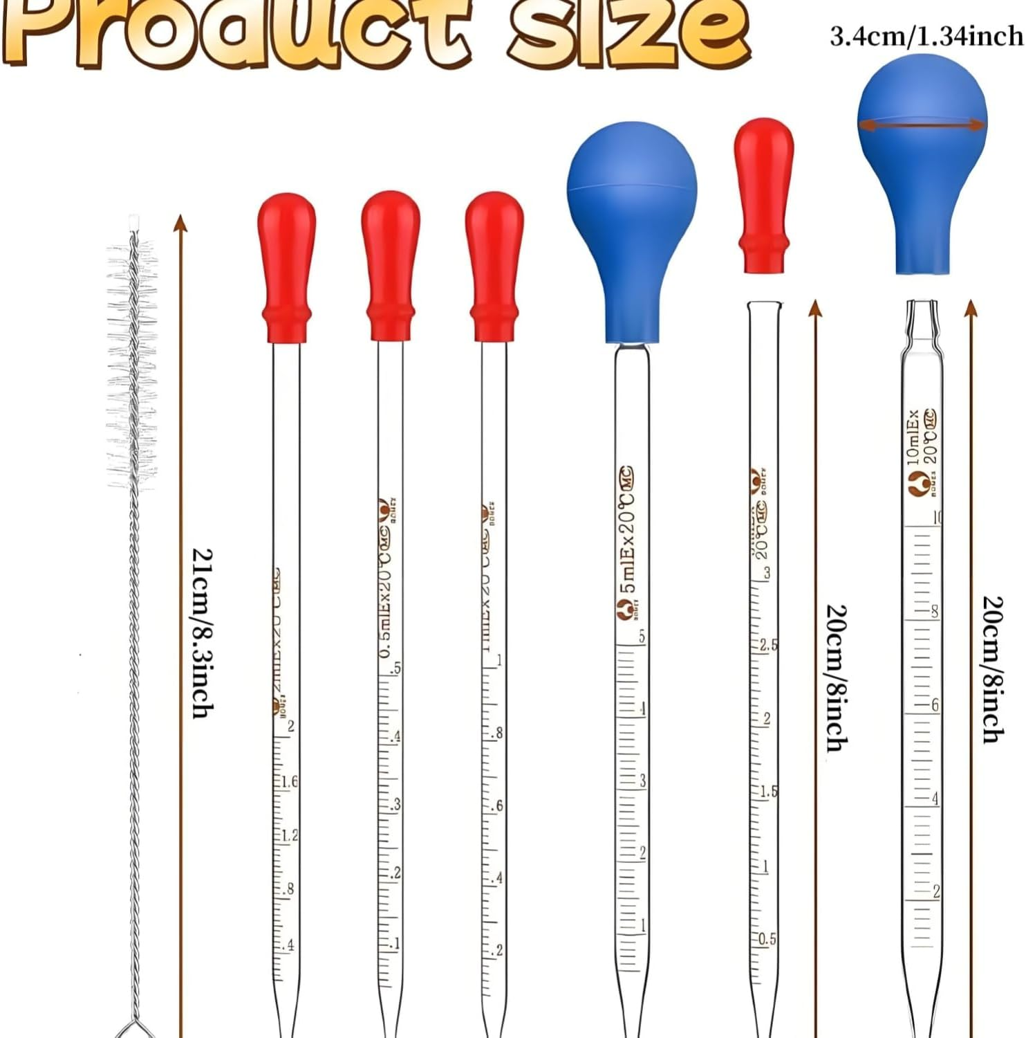 6 Pieces Glass Pipettes Graduated Dropper,Long Glass Pipette Dropper with 6 Rubber Caps and 1 Pcs Droppers Brush