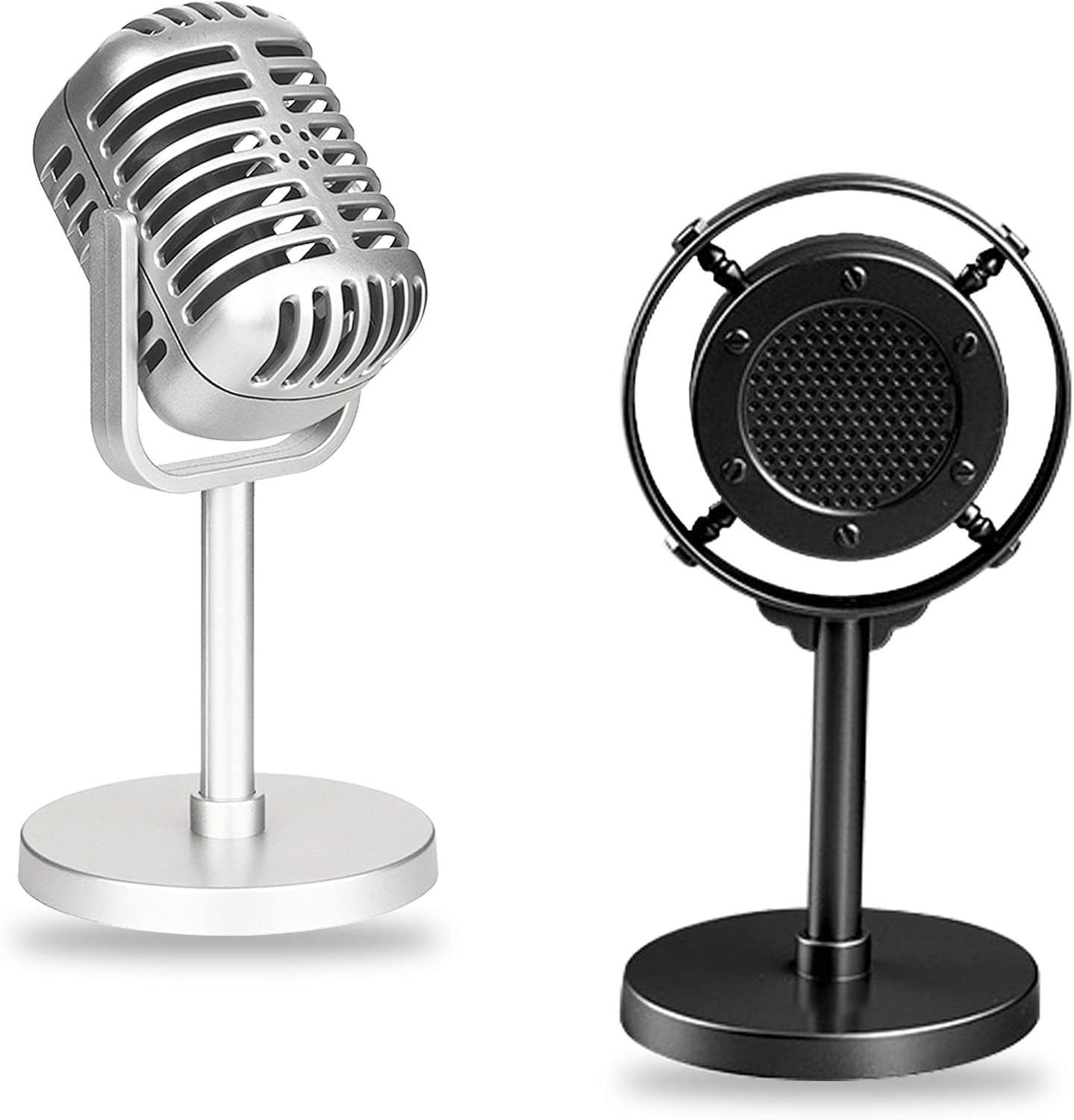 2 Pcs Retro Decor Microphone Prop - Toy Vintage Plastic Models for Party Decoration, Photography Props, Shooting Background (Silver and Black) image number 2