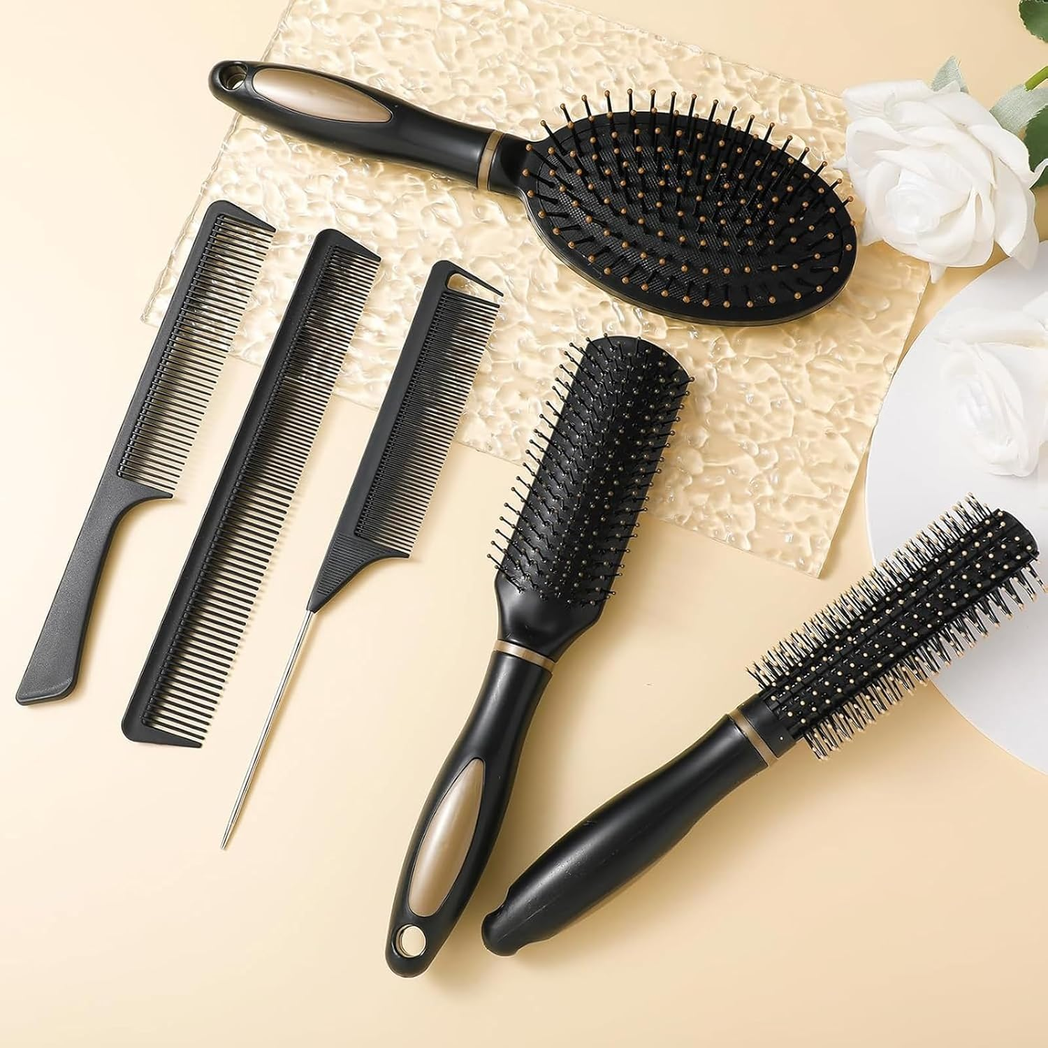 Hair Brush Set: 6-Piece Comb Set for Women & Men. Fits Straight, Curly, All Hair Types&mdash;Ideal for Daily Detangling, Styling; Meets Diverse Hair Care Needs. image number 4