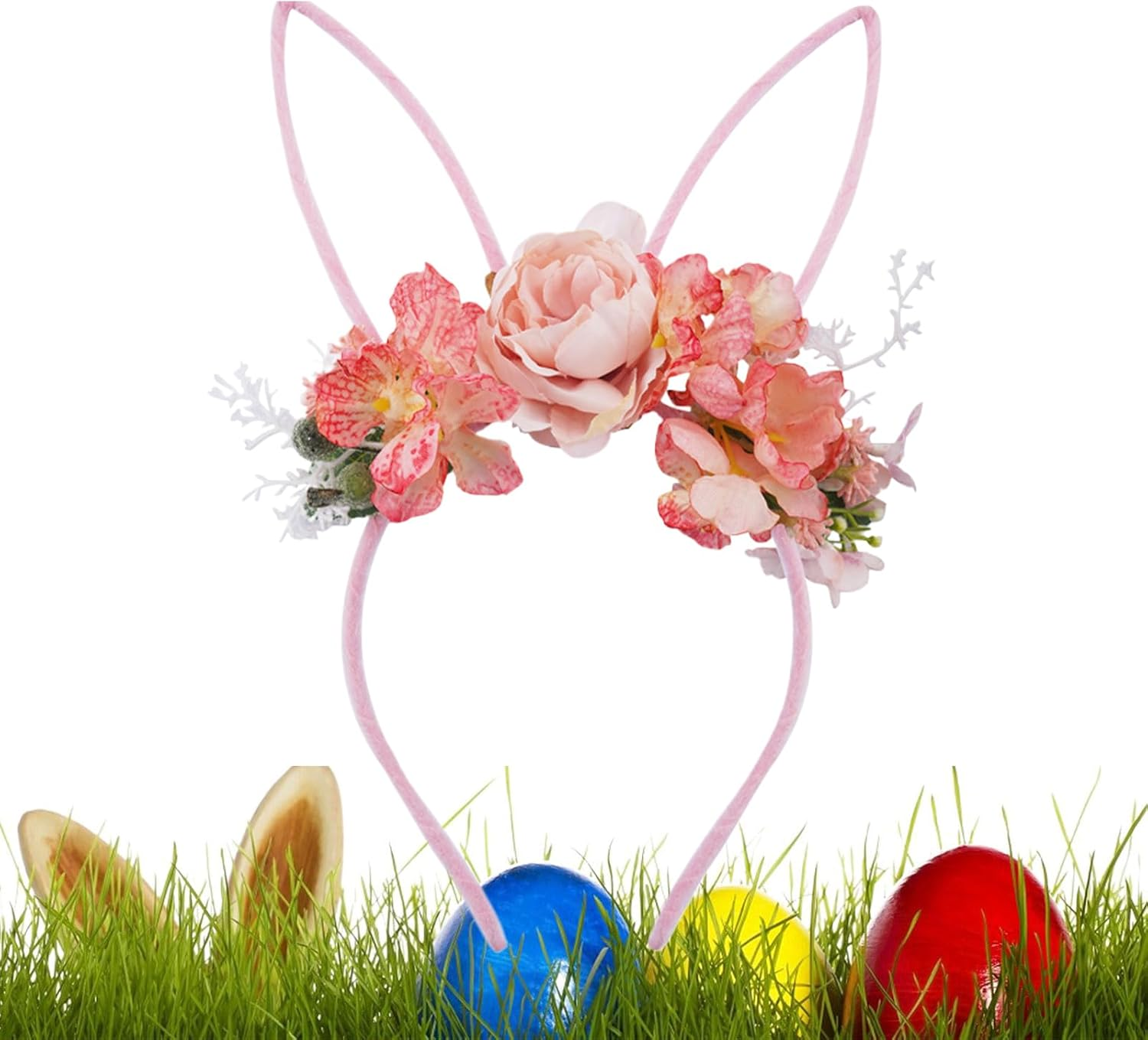 Bunny Ears Headbands | Headwear with Flowers - Easter Headband,For Christmas Halloween Party Valentine'S Day Women Costume Kids