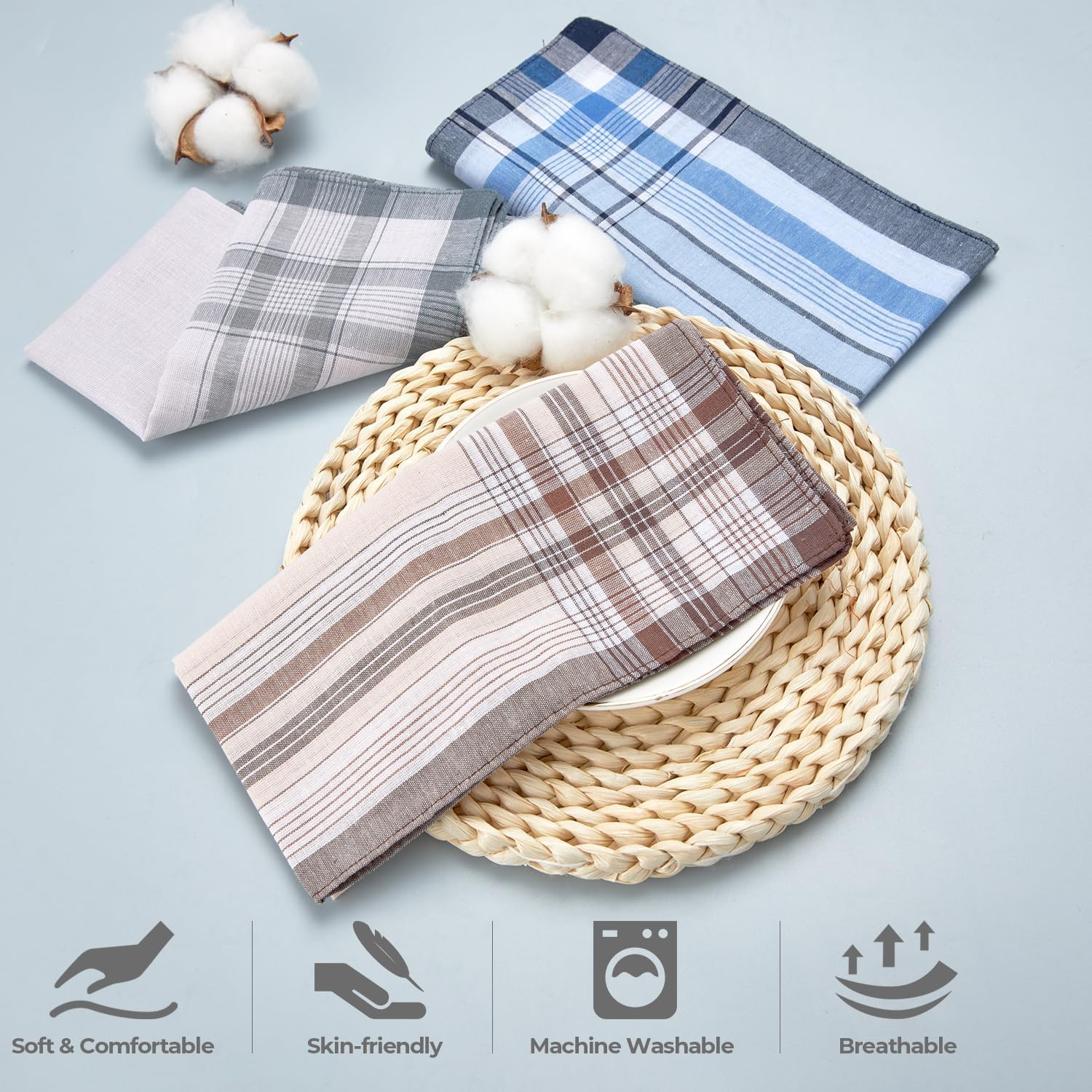 Ohuhu Handkerchiefs Men Cotton, 12 Pack 100% Cotton Handkerchief for Men, Classic Pocket Squares Hankies for Men Women image number 1