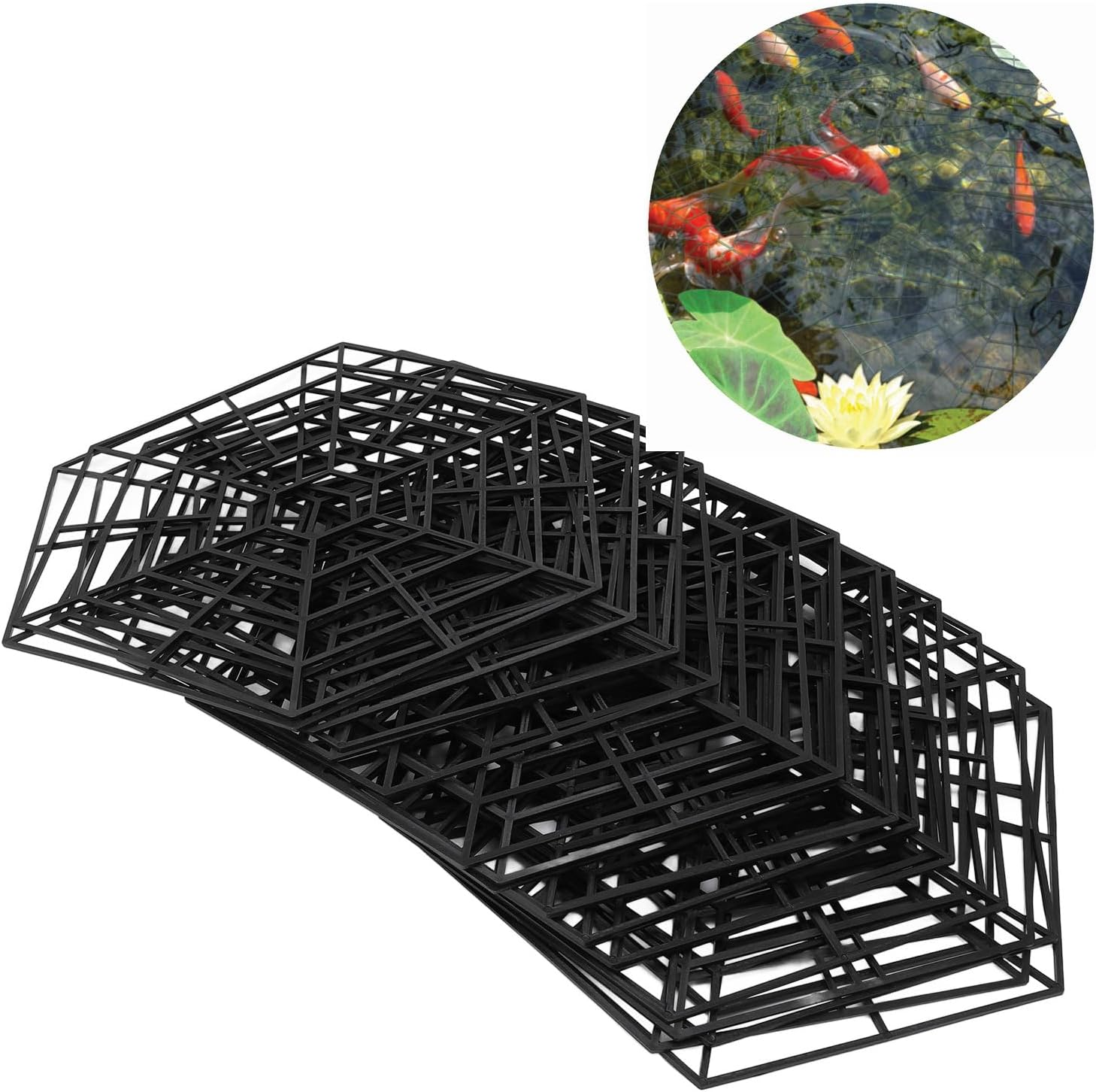 20 Set Pond Fish Protector Net, Strong Plastic Floating Guarding Net with Clips, Deters Cats and Herons, Lightweight Design for Easy Installation and Maintenance image number 4