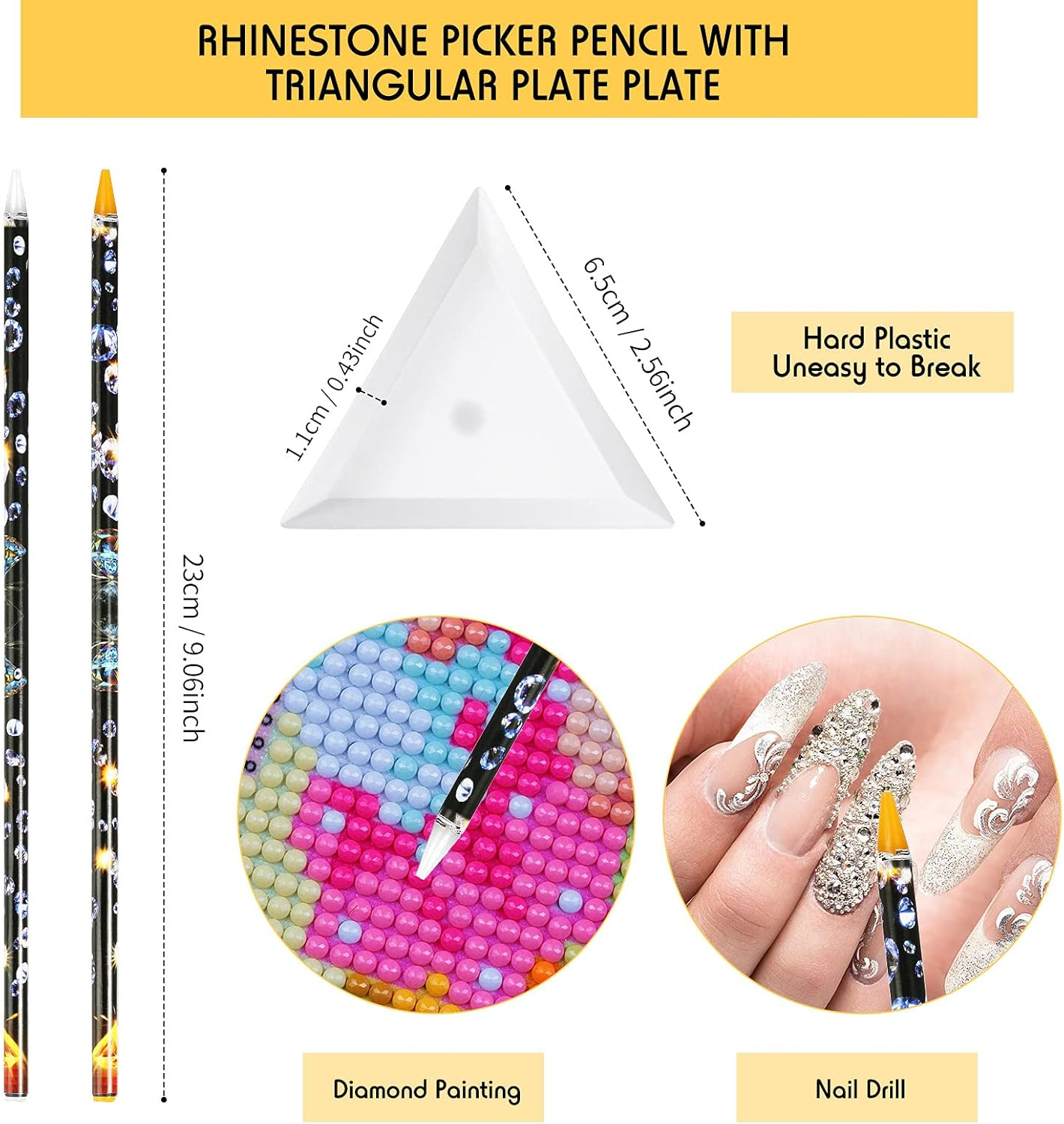 20 Pcs Rhinestone Picker Pen Set, 16 Yellow and White Self Adhesive Nail Dotting Wax Pen with 4 Triangular Bead Separator, Crystal Pick up Tools for Nail Art Diamond Painting image number 6