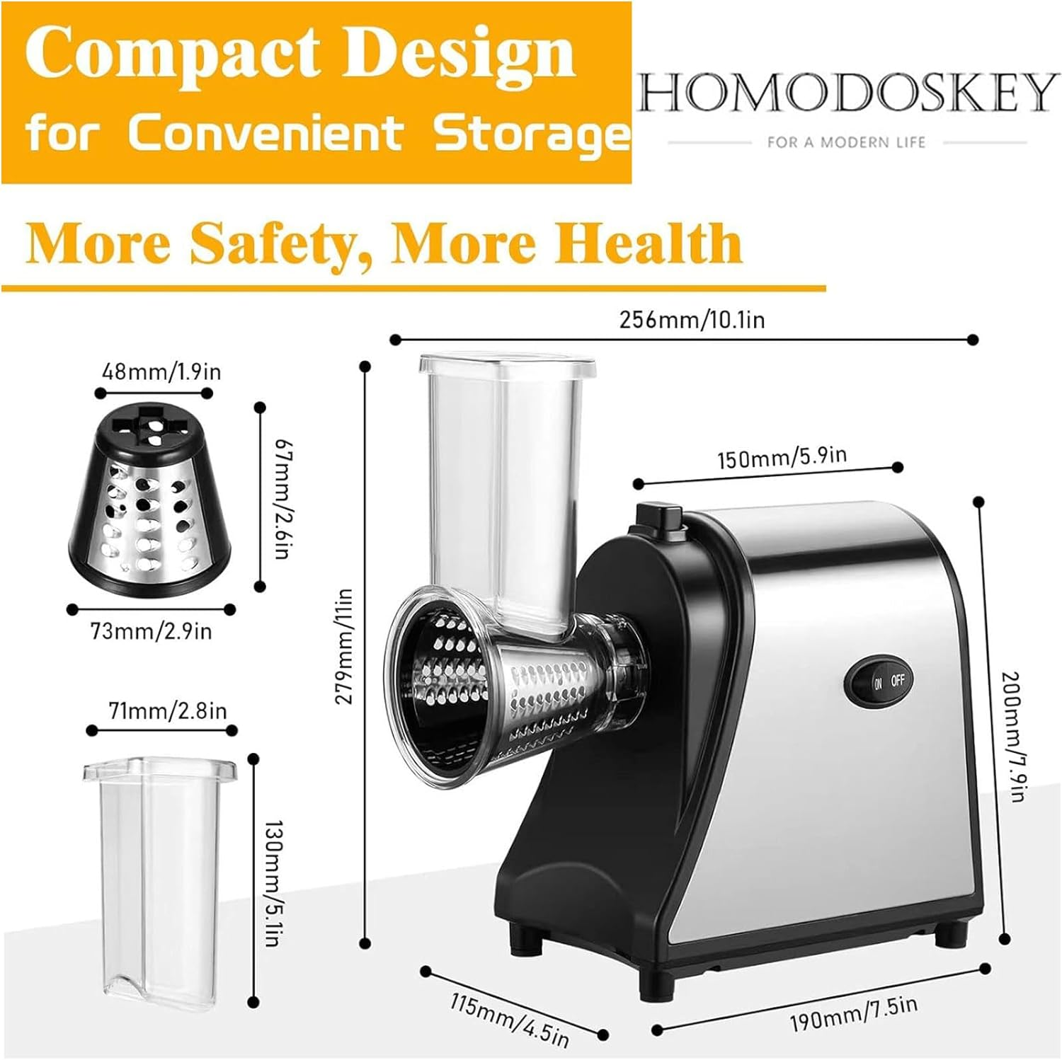 Electric Cheese Grater, 250W Multifunctional Electric Vegetable Cutter Slicer, 5 in 1 Electric Grater with Large Direct Inlet and 5 Different Blades for Vegetables Block Cheese and Fruits image number 2