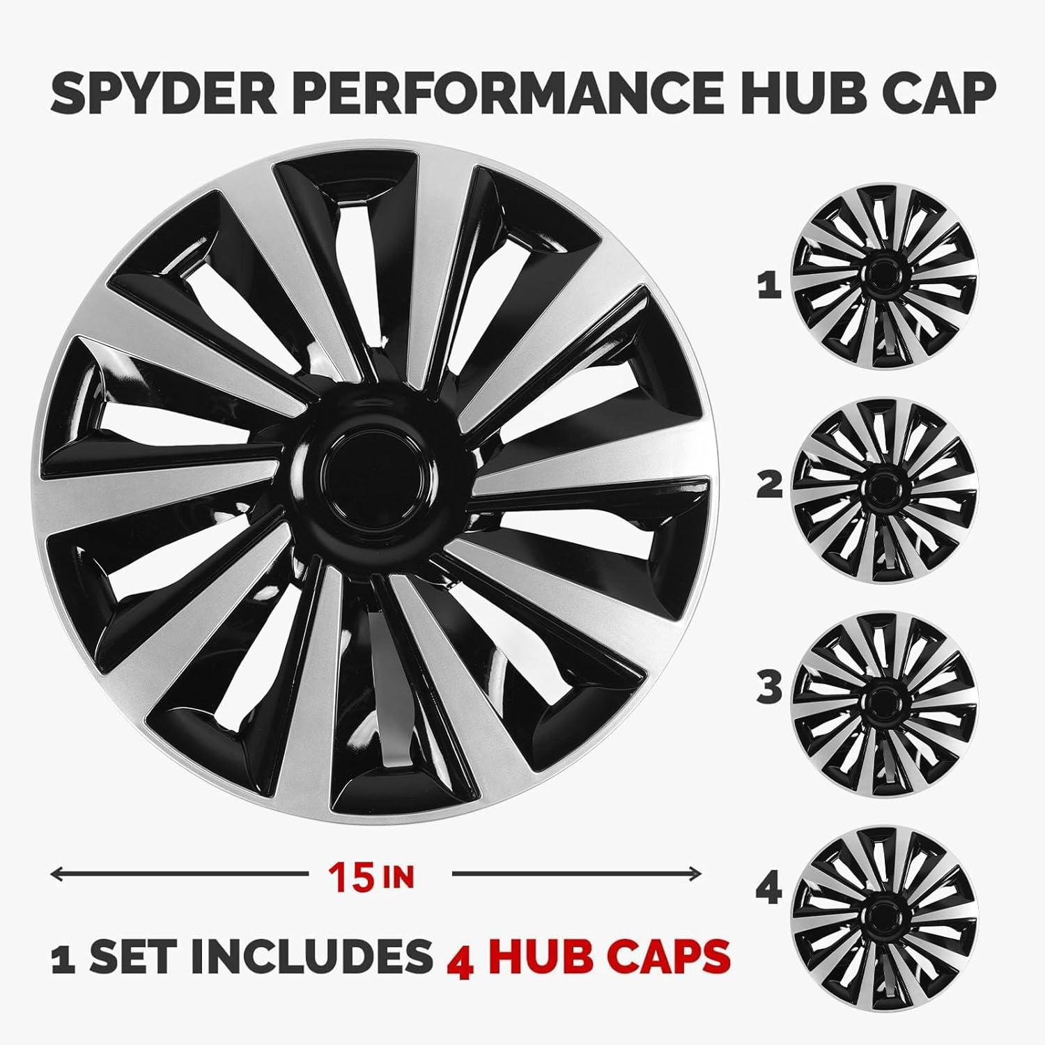 4 Pcs 15In Wheel Hub Caps Snap on Design ABS Full Protection Stylish Look Universal Fit for 15In Steel Wheels image number 3