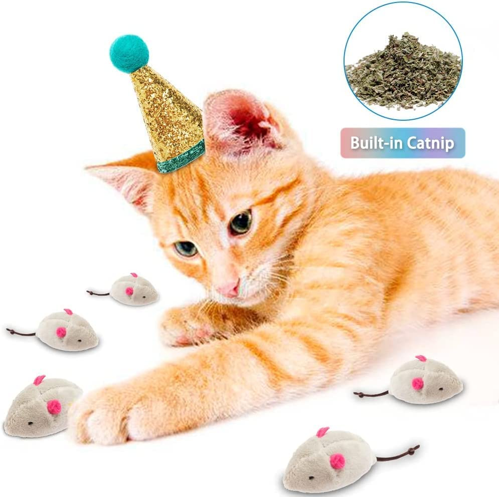 3 Cat Toys, Cat Chew Toys, Chew Resistant Catnip Toys, Catnip Filled Mice, Cat Teething Toys(White Yellow) image number 4