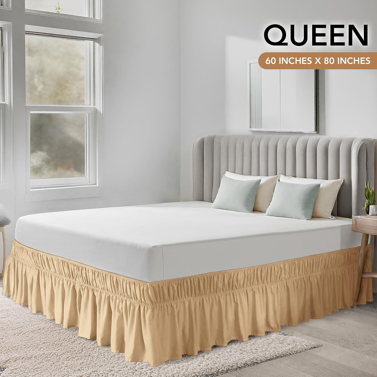 Utopia Bedding Queen Elastic Bed Ruffle - Easy Wrap around Ruffle - Microfiber Bed Skirt with Adjustable Elastic Belt 16 Inch Tailored Drop - Hotel Quality Bedskirt, Fade Resistant (Queen, Beige) image number 6