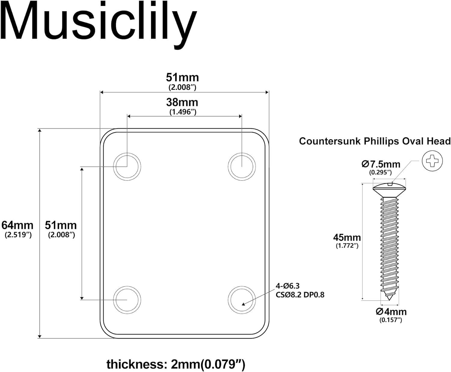 Musiclily Pro 4-Bolt Steel Neck Plate for Stratocaster Telecaster Electric Guitar or Bass, Nickel image number 5