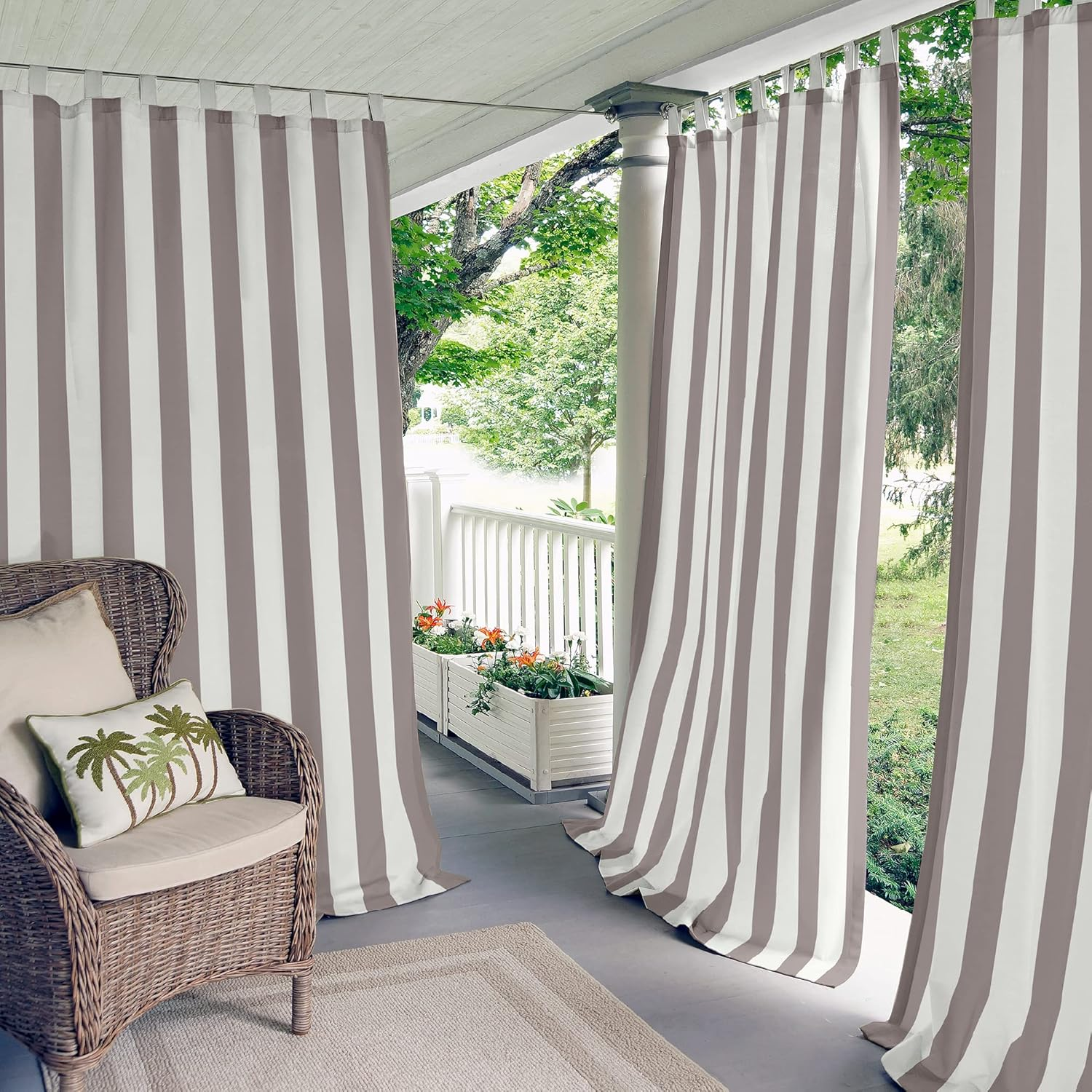 Elrene Home Fashions 026865874464 Indoor/Outdoor Tab Top Stripe Single Panel Window Curtain Drape, Gray, 50"X84"
