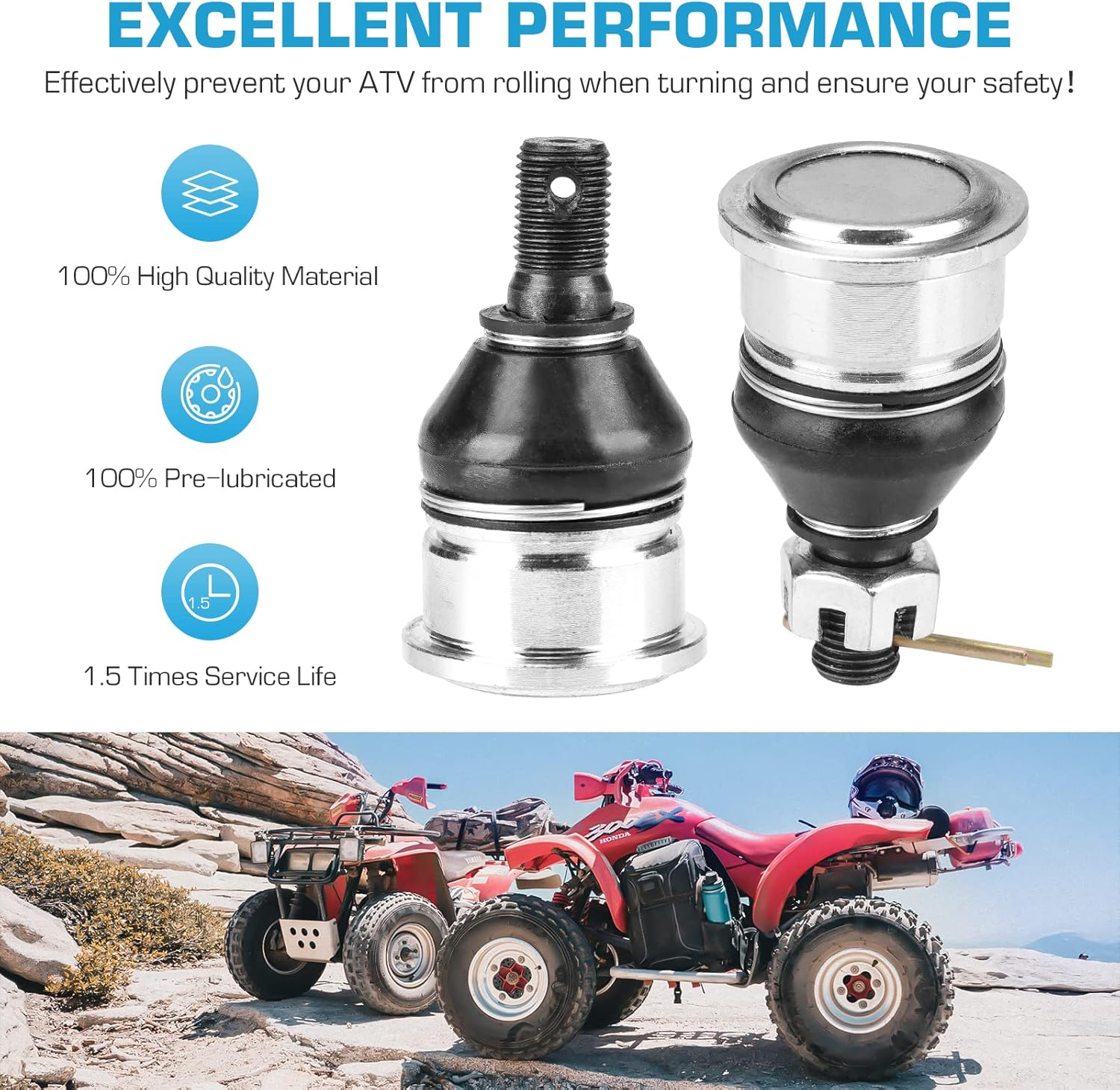 Upper Lower Ball Joints Fit for Yamaha Grizzly 550/700, Kodiak 450/700 EPS 4WD 2013 2014 2015 2016 2017 2018 2019 2020 2021 2022 for 3B4-23579-00-00, 3B4-23579-01-00 - 4 Pcs image number 5