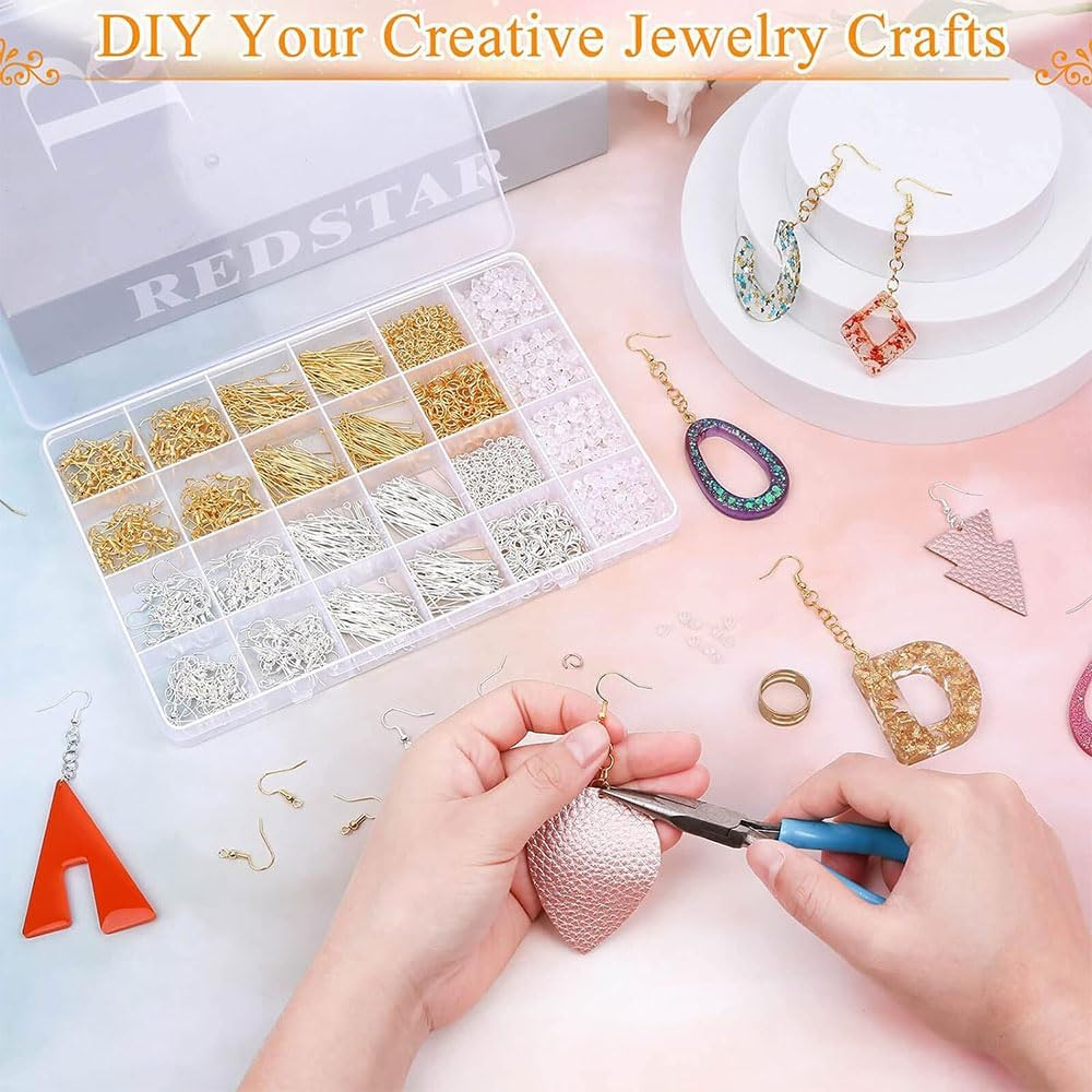 2000 Pcs Hypoallergenic Earring Making Kit,Earring Making Supplies Kit,Hypoallergenic Hooks, Pins Jump Rings,Jewelry Making Supplies image number 3