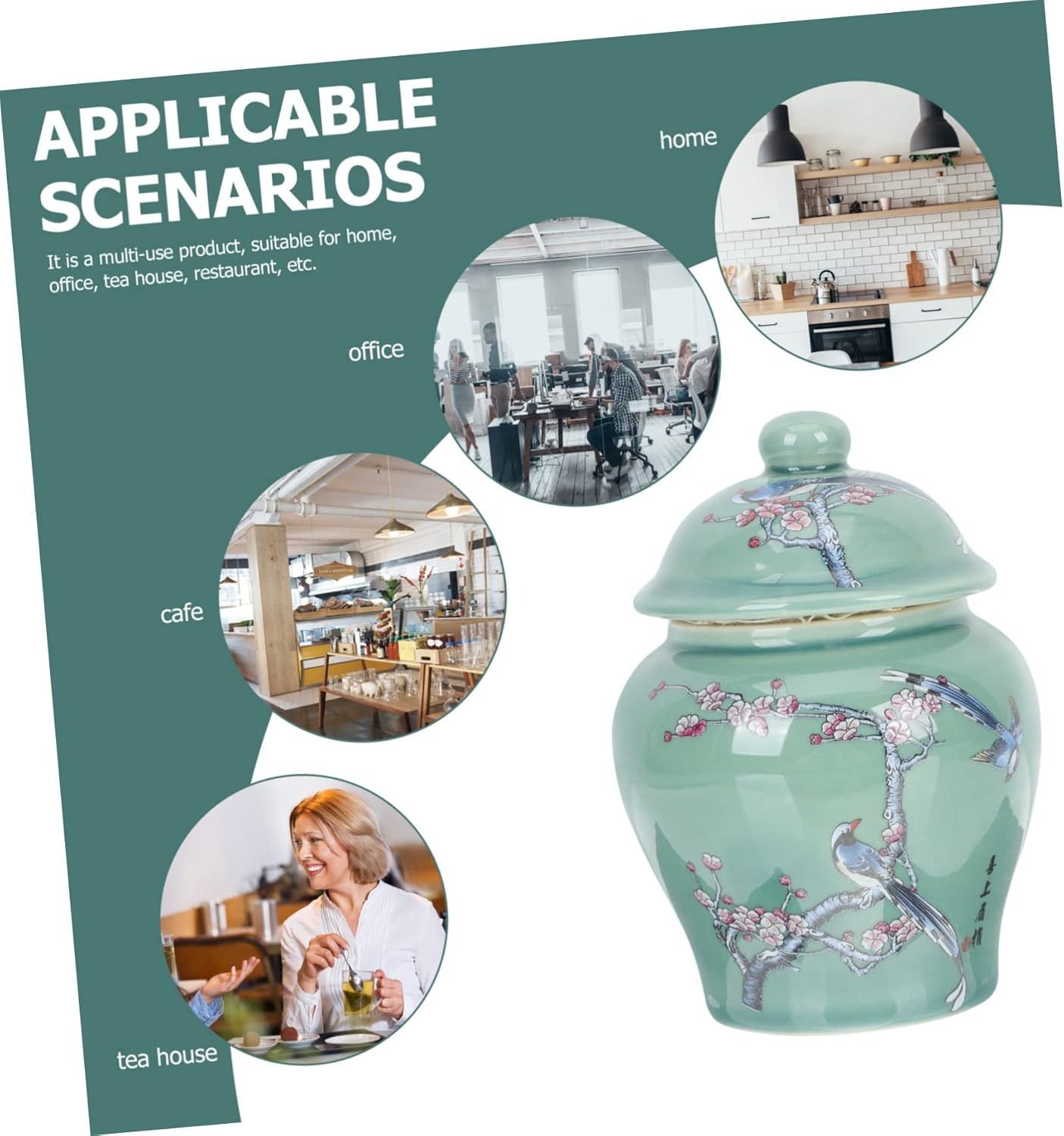 FUNOMOCYA Ceramic Tea Canister Sealed Tea Storage Jar Blue and White Porcelain Small Vintage Style Home Use image number 3