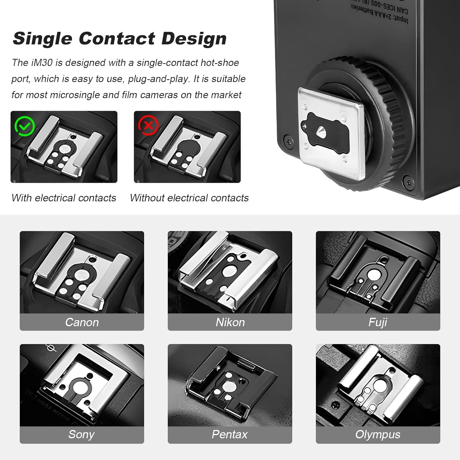 Godox IM30 Mini Pocket Flash Manual Speedlite, S1/S2 Optical Control, Portable Hot Shoe Flash 7 Power Levels 6500 K &plusmn; 200 K Colour Temperature for Sony, Canon, Nikon, Fuji, Pentax (With Tri-Colour image number 3