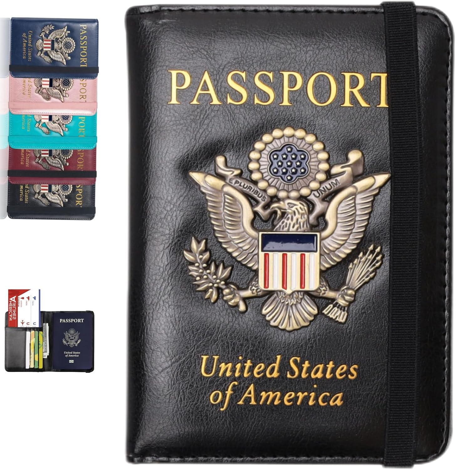 Passport Holder Cover Travel Wallet RFID Blocking Passport Wallets Family Passport Organization Personalized Wallet Case for Men and Women Travel Must Haves, Blue and Black, Passport Holder and Card