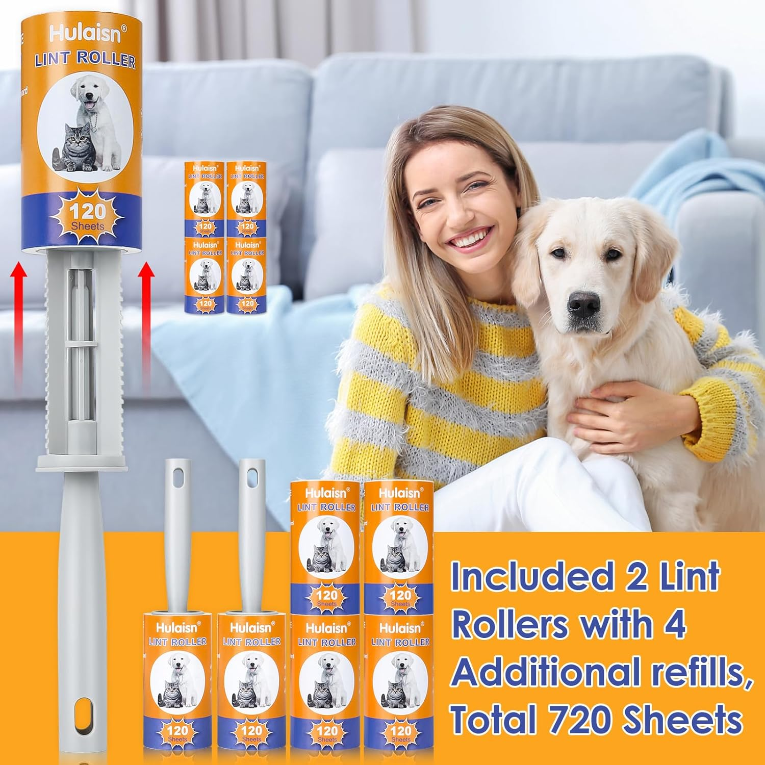 Lint Roller for Pet Hair, Extra Sticky Roller 720 Sheets, Portable Lint Remover, Sticky Lint for Clothes, Couch, Clothes Furniture and Carpet, Dog,Cat, Animal Fur Remover image number 1