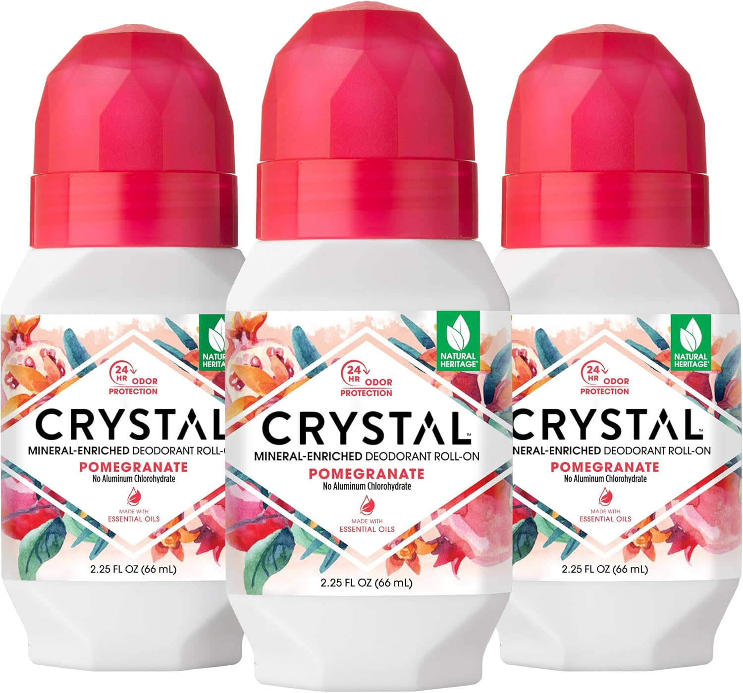 CRYSTAL Deodorant Essence Roll -On Pomegranate 2.25 Oz. (3-Pack) image number 6