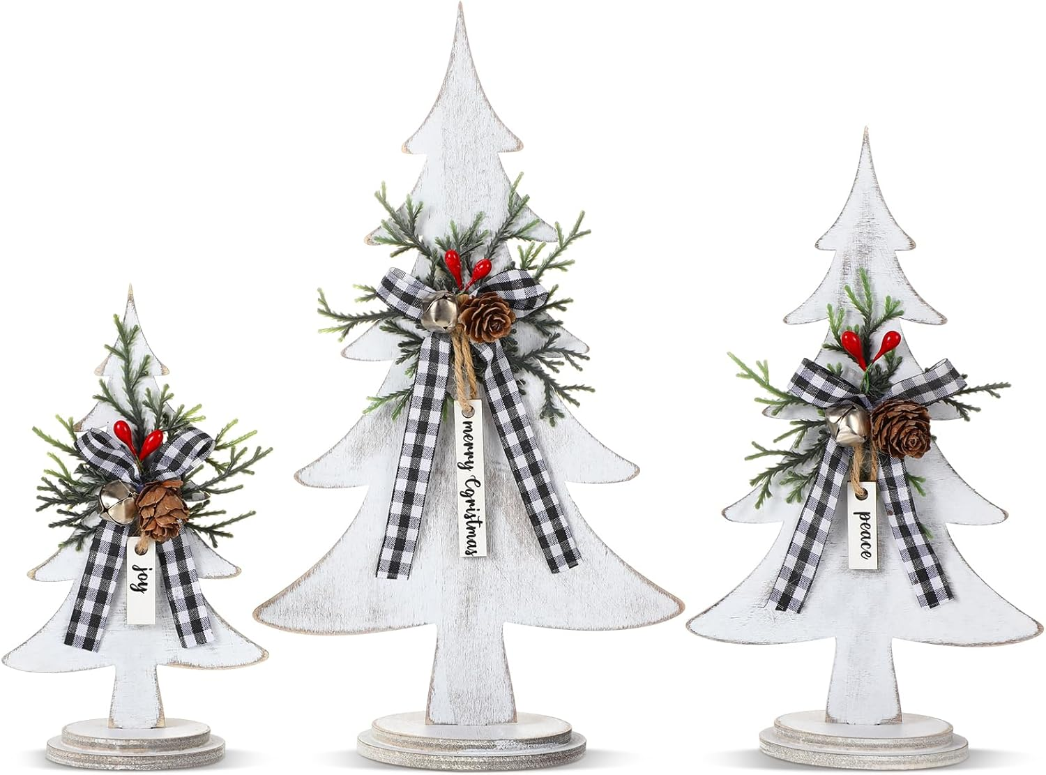 Soaoo 3 Pcs Christmas Trees Wooden Table Decorations Rustic Farmhouse Small Christmas Tree Tabletop Centerpieces Retro Wooden Centerpiece for Xmas Holiday Decor Home