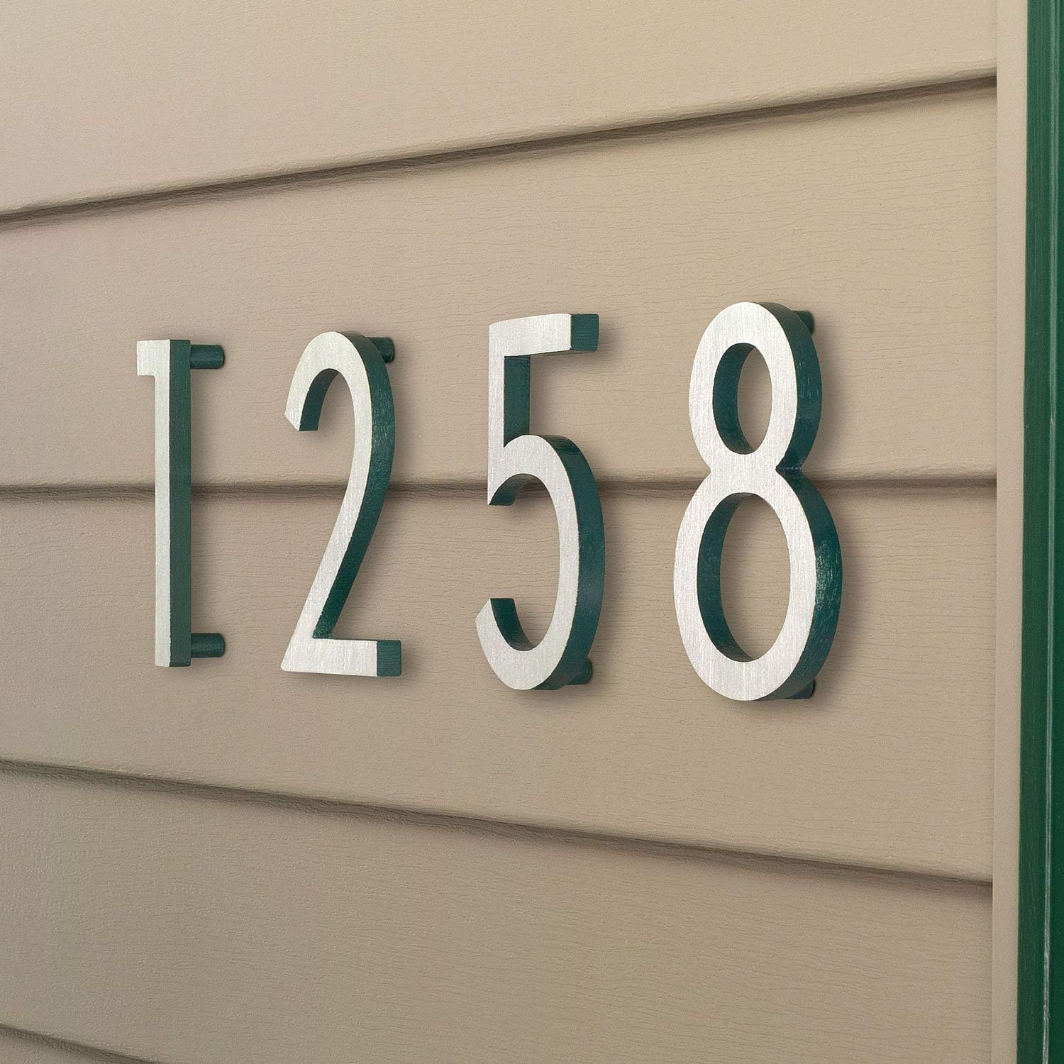 Montague Metal Products MHN-04-F-HG1-8 Solid Brushed Aluminum Modern Floating Address House Numbers, 4", Powder Coated Hunter Green