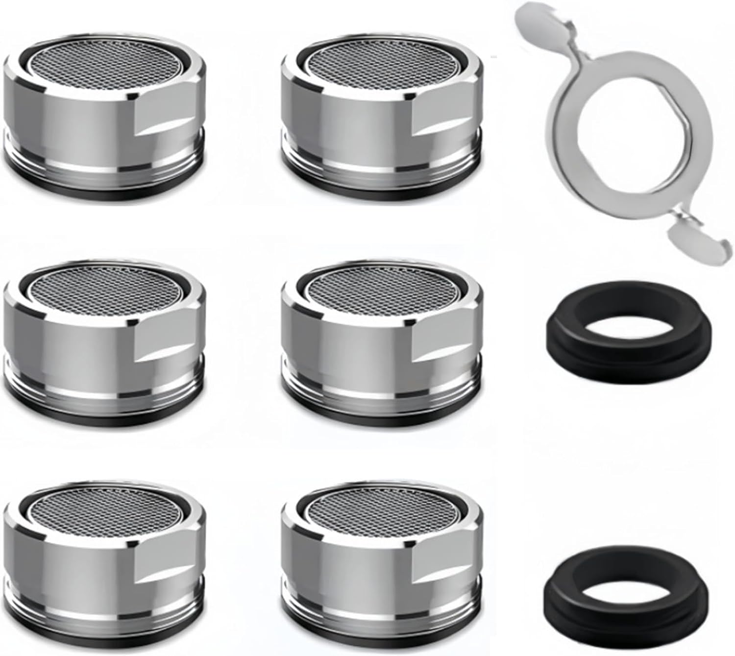 Yeanifeana 6-Pack Faucet Aerator Adapter Set, 24Mm Universal Fit with Spanner Tool & Leak-Proof Gaskets for Kitchen/Bath Sink Tap image number 1