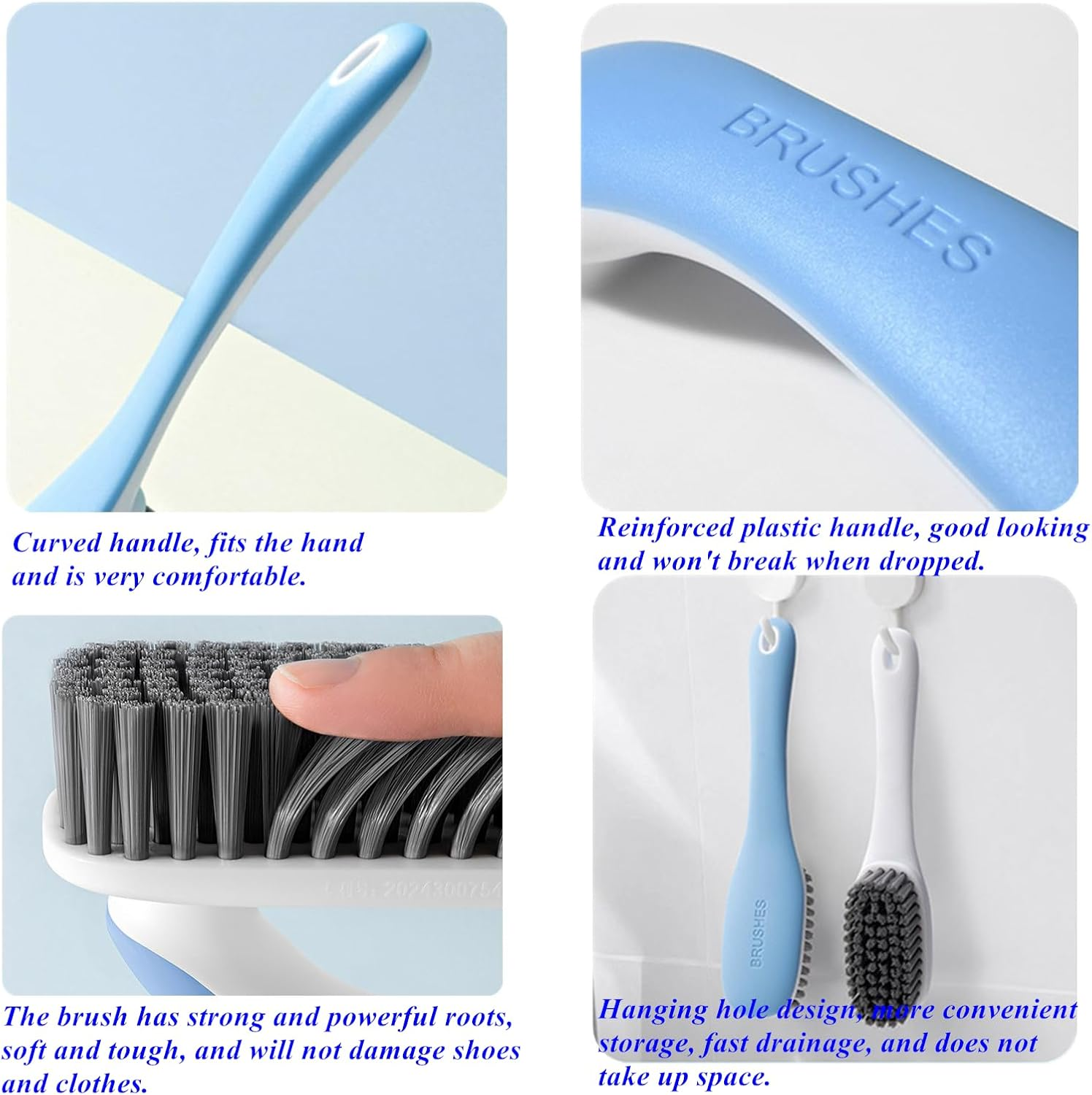 2Pcs Household Cleaning Shoes Clothes Scrubbing Brushes, Cleaning Brushes for Bathroom, Ergonomics Grip Easy Hold, Blue. Orange. (Blue) image number 3