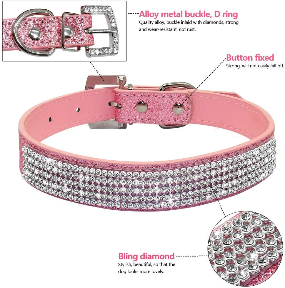 Haoyueer Pink Sparkly Diamante Leather Dog Collar Small image number 5
