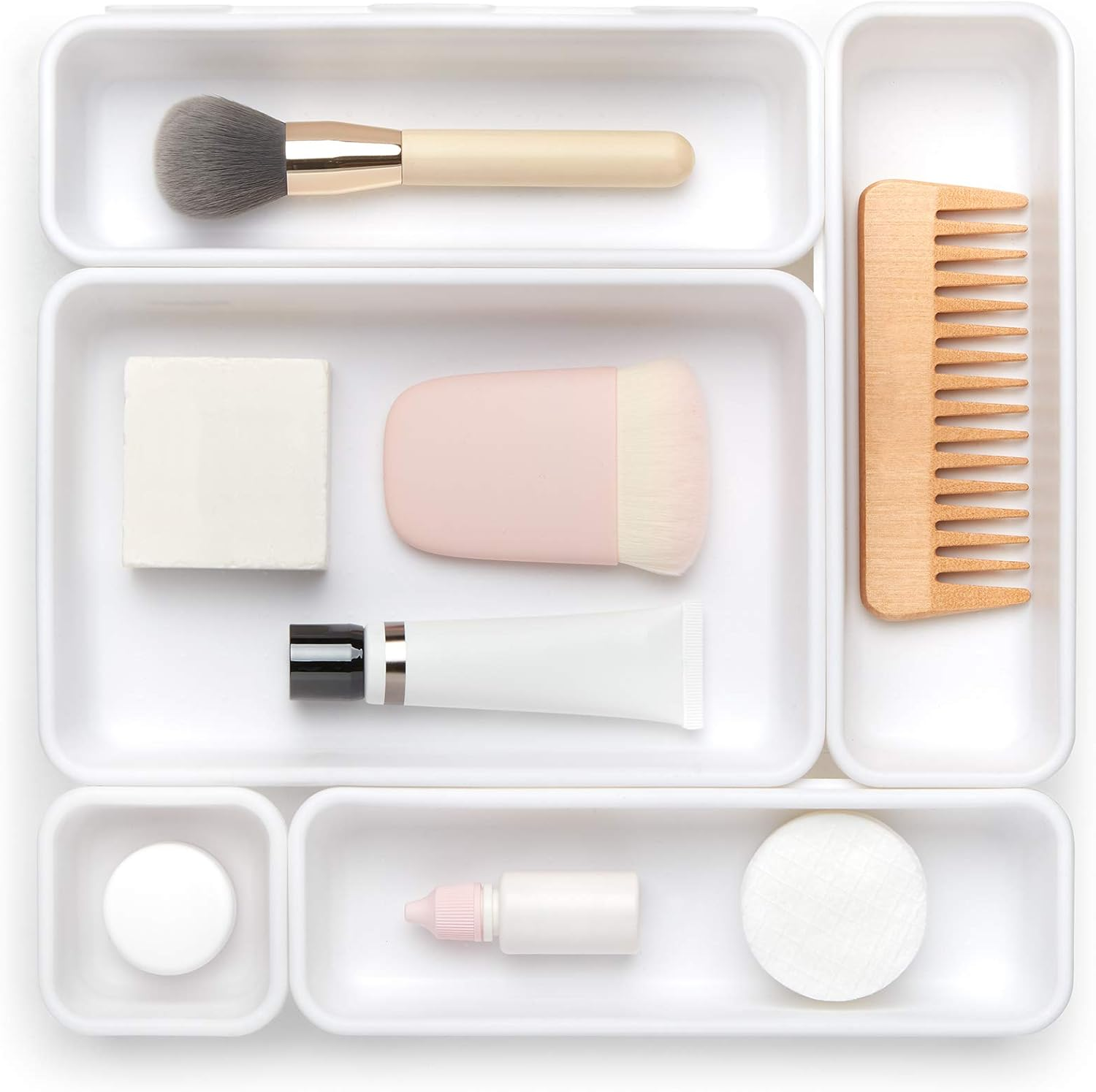 Rayen Modular Tray for Drawers, 8 Units, White, Measurements: 3 Units: 8 X 7.5 X 4.5 Cm / 3 Units: 23.3 X 8 X 4.5 Cm / 2 Units: 23.5 X 16 X 4.5 Cm image number 5