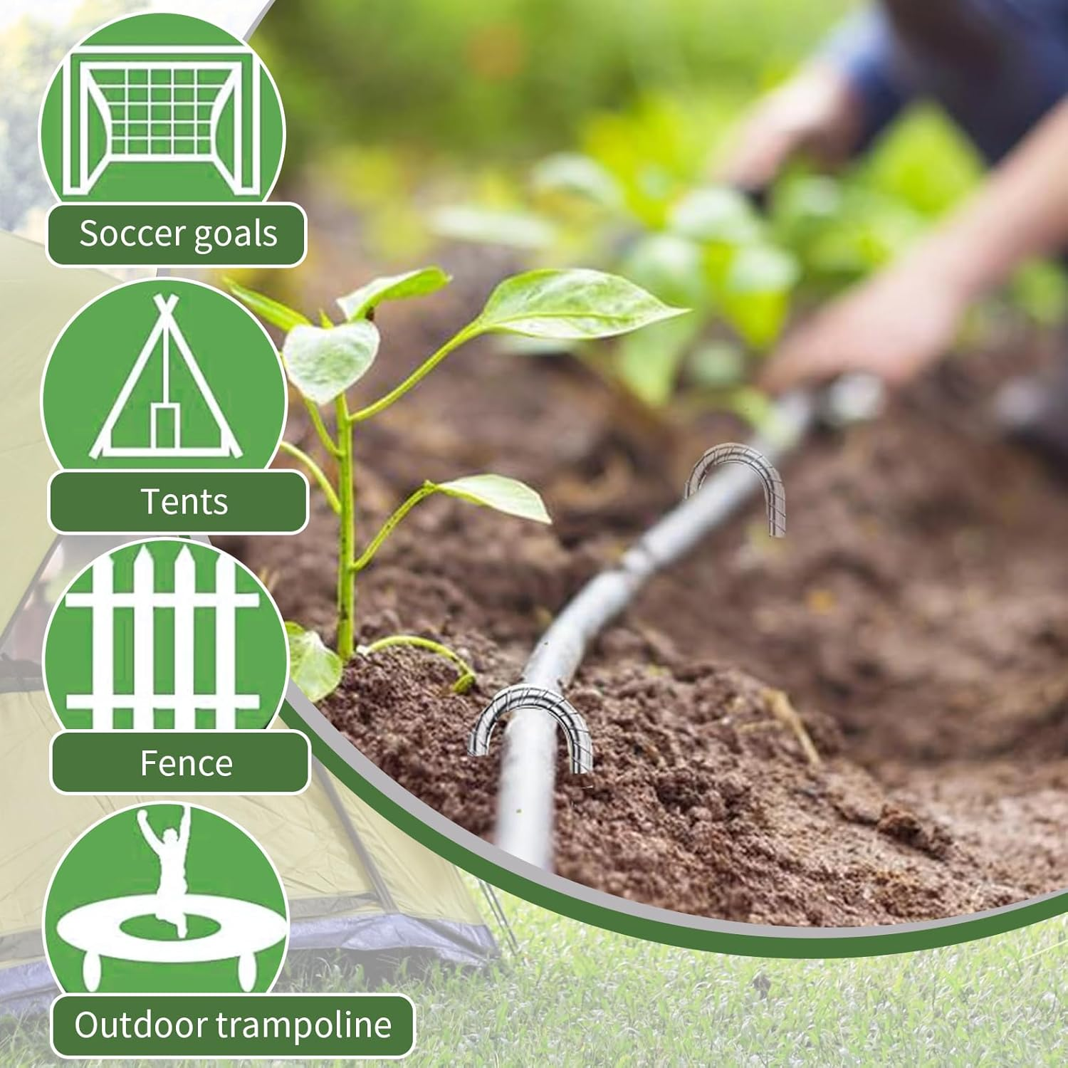 6 Pcs Rebar Ground Tent Stakes, 30CM Heavy Duty Metal Tent Pegs, Anti-Rust Galvanized Ground Anchor, Outdoor Camping Tent Stakes, Ground Anchor U Shaped Ground Nails for Garden Trampoline Swing (6) image number 2