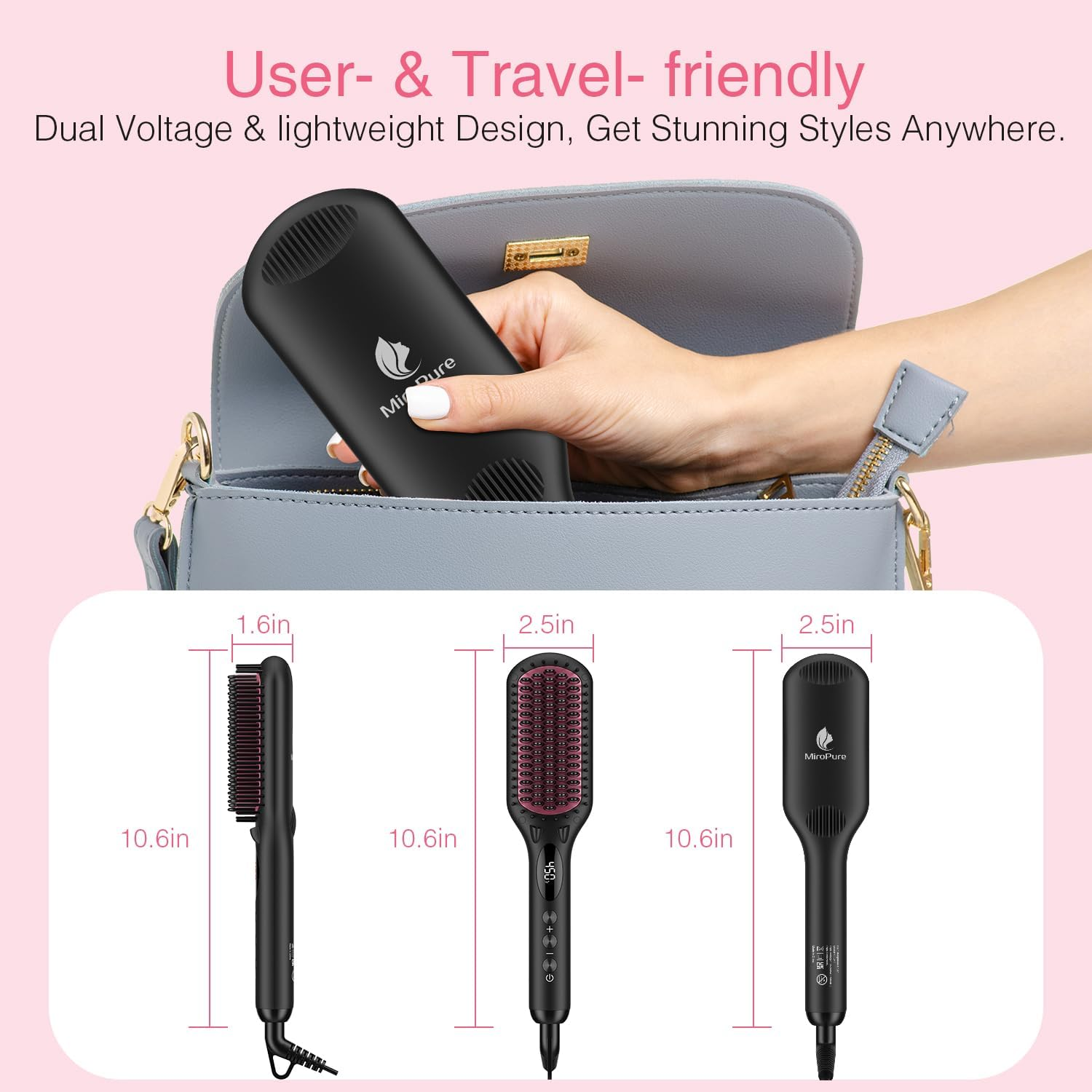 Miropure 2 in 1 Ionic Hair Straightener Brush with Heat Resistant Glove and Temperature Lock Function (Black) image number 5