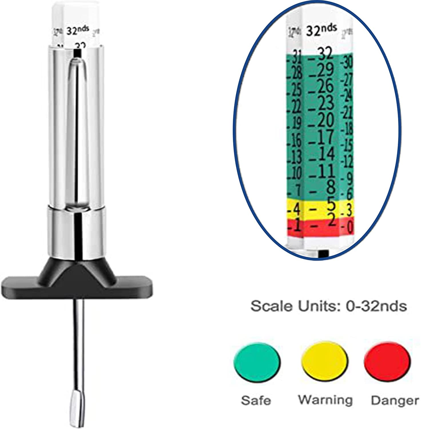 Heeke 2PCS Tire Tread Depth Gauge - Two-Sided Smart Color Coded Tire Tread Depth Measurement Tool Tire Wear Gauge in 32Nds