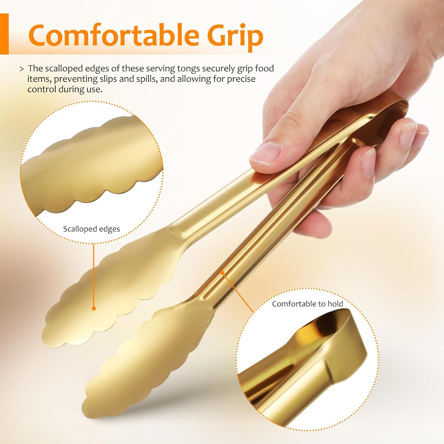 Luxshiny 4Pcs Golden Stainless Steel Serving Tongs for Cooking, BBQ, Grilling, Appetizer, Dessert, Ice Bucket, Sugar Cubes image number 3