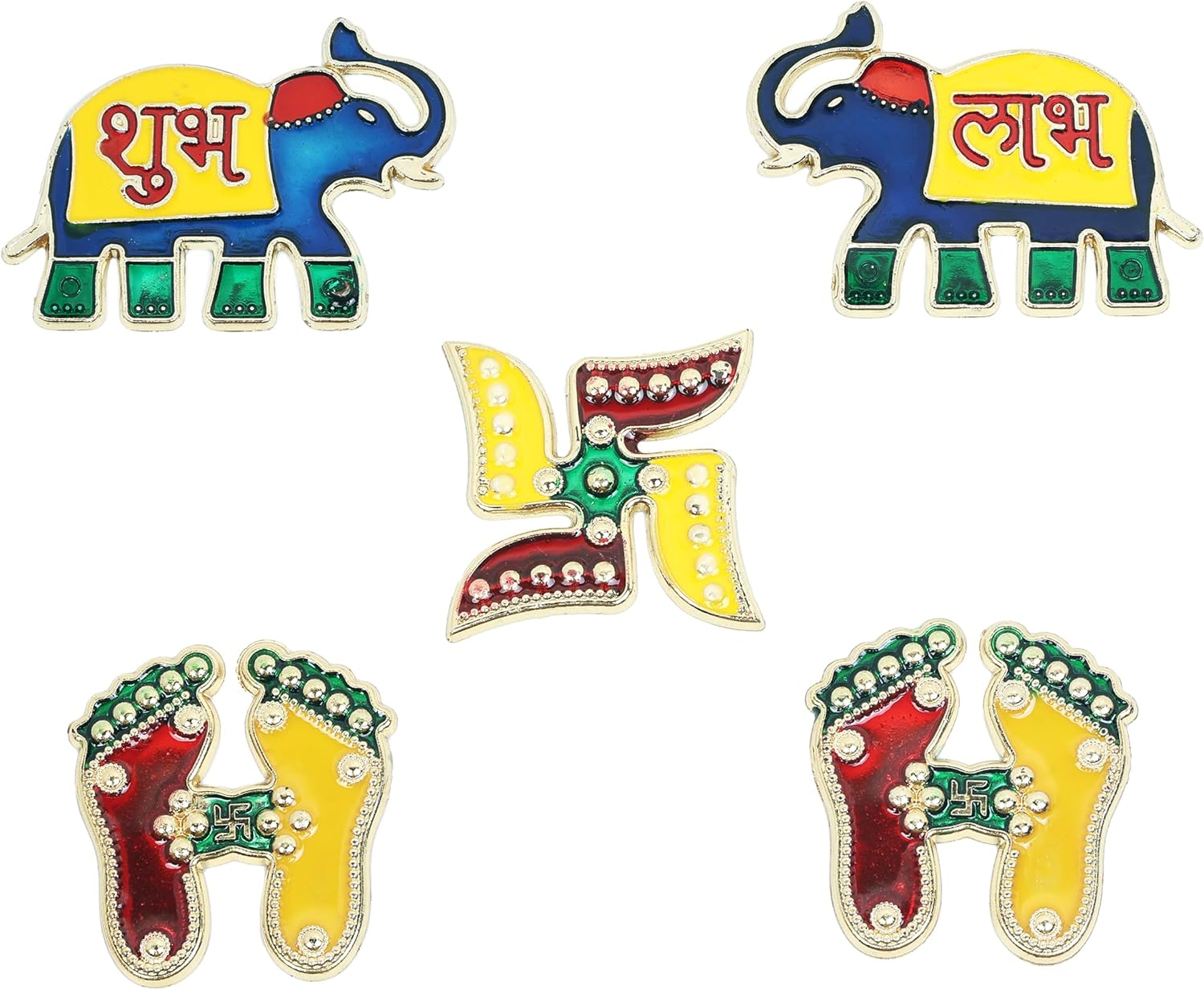 Elephant Diwali Shubh Labh with Laxmi Charan Paduka Feet Pagala Diwali Door Rangoli Floor Decorations Table Decoration Studded Stones Sequins Traditional Festive Home Door Floor D&eacute;cor image number 2