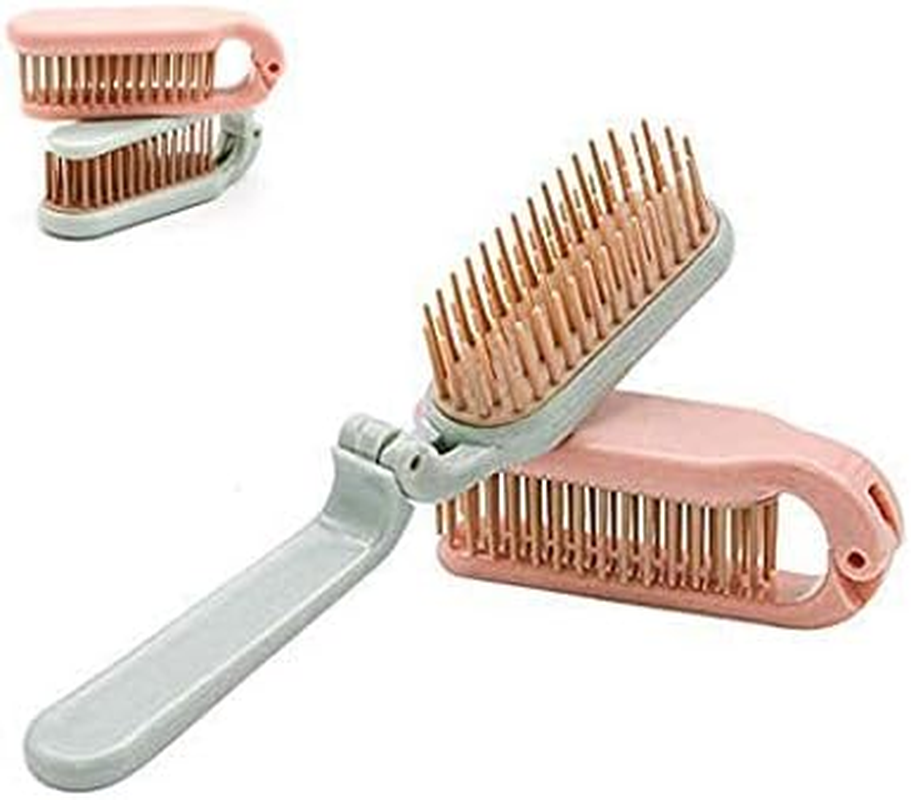 2 Pack Folding Hair Combs Hair Brush Compact Pocket Size Travel Purse Locker, Blue & Pink image number 2