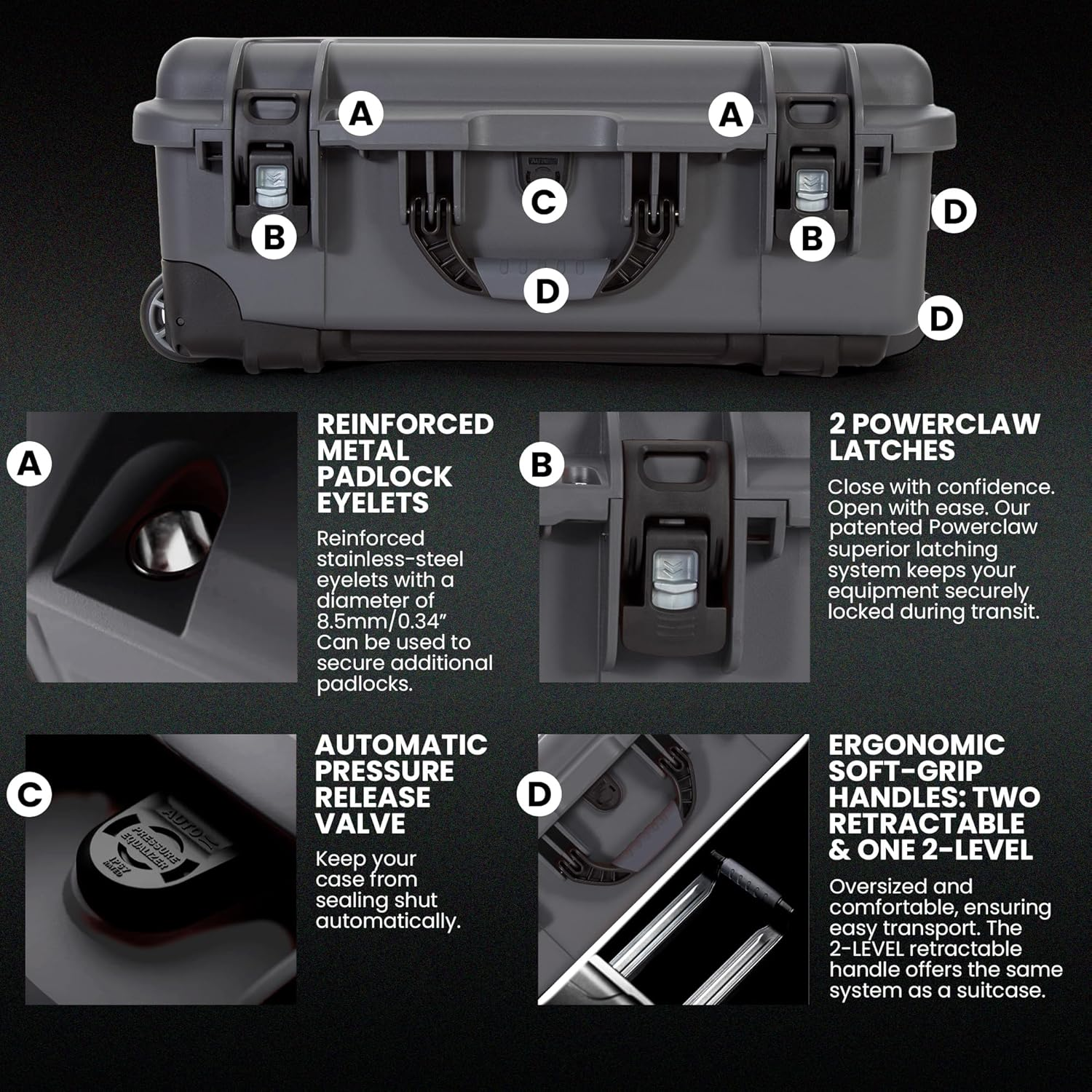 Nanuk Wheeled Series 935 Lightweight NK-7 Resin Waterproof Protective Case and Padded Divider - Graphite image number 5