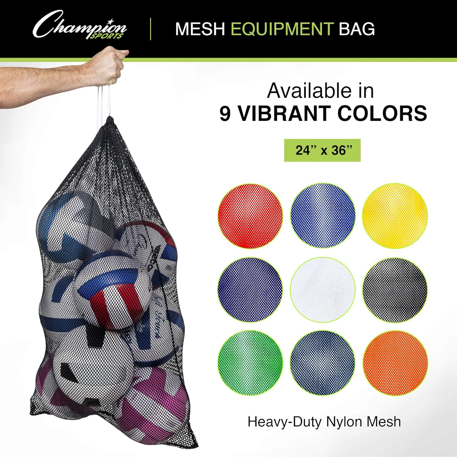Champion Sports Mesh Equipment Bag &ndash; Heavy-Duty Nylon Drawstring Bag with Lock & ID Tag, Breathable Storage Sack for Balls, Swim Gear, Laundry & Toys, Multiple Sizes & Colors - Dark Navy image number 6
