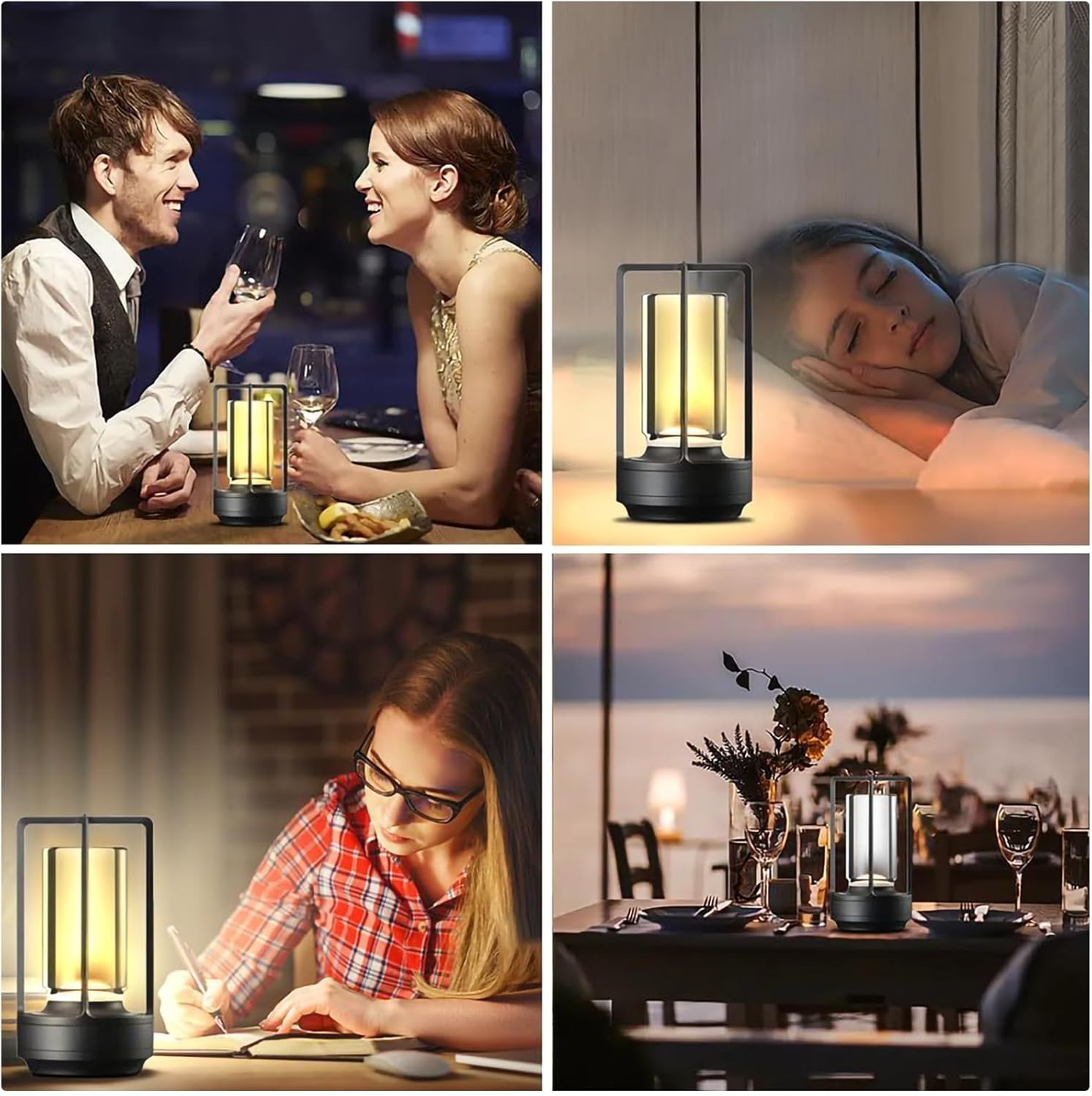 Candico Cordless Bedside Table Lamp Rechargeable Portable Touch,2000Ma Battery Operated Lamps LED Night Light,3Color Stepless Dimming Crystal Lantern Suitable Bedrooms,Bars,Cafes,Camping,Black - Silvery image number 2