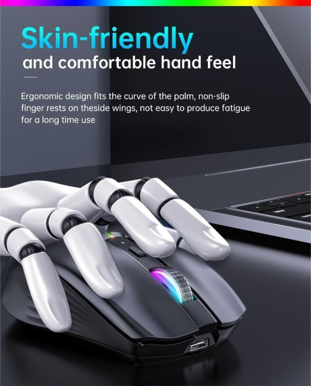 Bluetooth Mouse, Multi-Device Rechargeable Silent 6-Button Wireless Mouse Tri Mode BT 5.0+BT4.0+2.4G with RGB Backlight, 1600DPI Ergonomic Mouse for Mobile/Tablets, Laptop PC image number 3