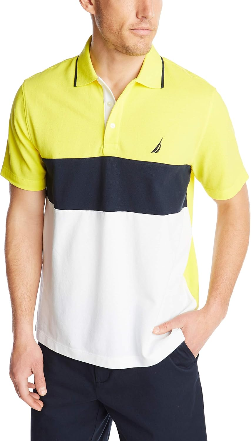 Nautica Mens Short Sleeve 100% Cotton Pique Color Block Polo Shirt, Blazing Yellow, 3X-Large image number 2