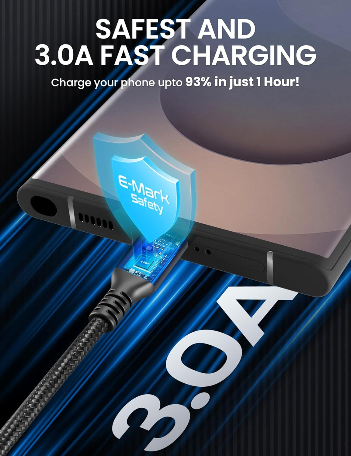 ZYRON 3M USB a to USB C Cable [2-Pack], Nylon Braided USB to USB C Cable, 3A Fast Charging USB C Cord, 480Mbps Data Sync for Android, Iphone 16/15, Galaxy S24, Pixel, Xiaomi, Switch (2, Grey, 3M) image number 3