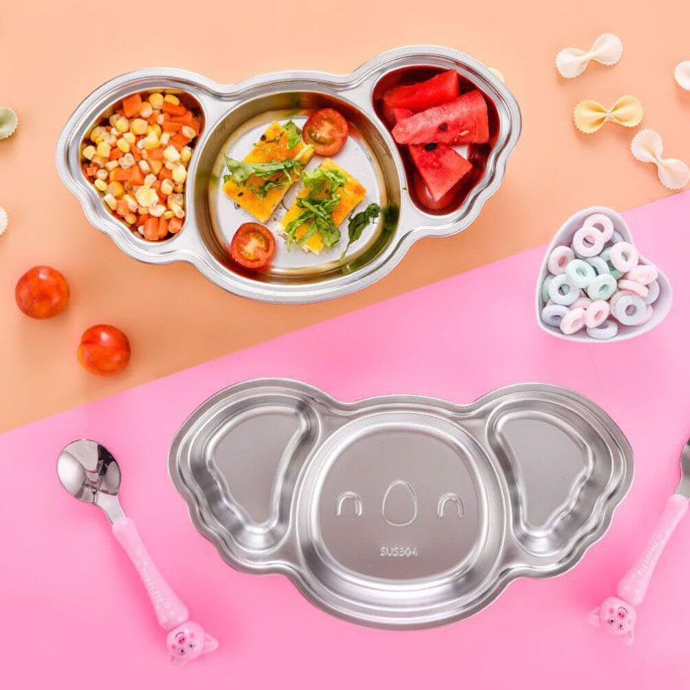 ​UPKOCH 304 Stainless Steel Divided Plates - 3-Section Koala Shape Food Tray for Toddlers, Dishwasher Safe & Spill-Proof (28.5Cm, Silver)​​