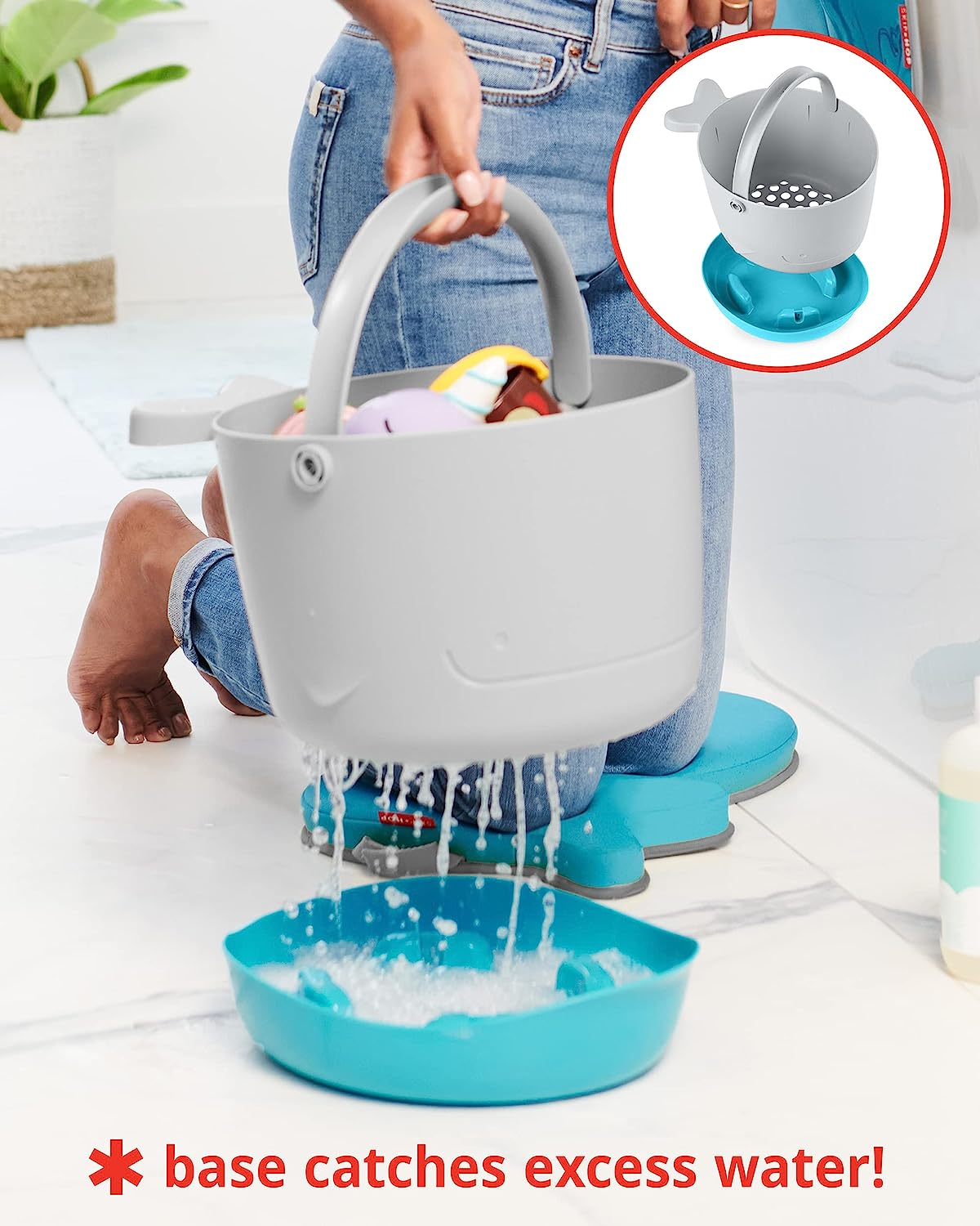 Skip Hop Moby Bath Toy Bucket - Baby Bath Toy Organiser with Drainage Holes, Handle & Base - Bath Toys Holder and Storage Bucket for Toddlers, Kids Bathroom Accessories, Bath Tub Toy Storage