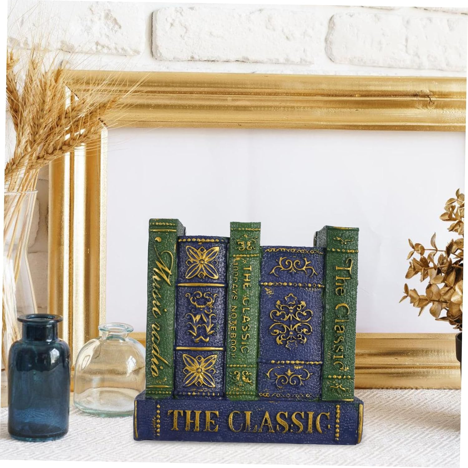 Book Shape Pen Holder Resin Pencil Holder Vintage Decor Office Decoration - Green image number 6