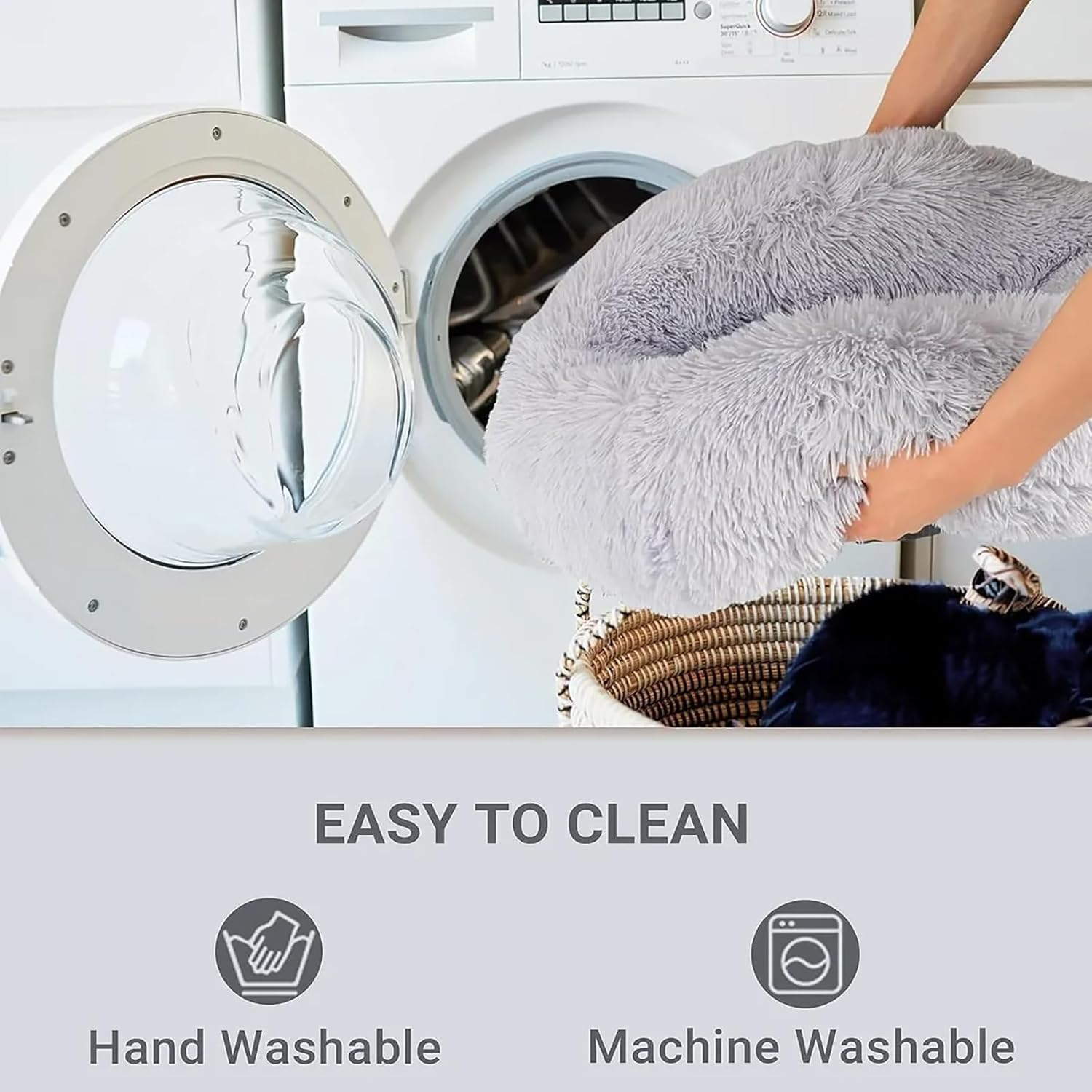 80Cm Medium Calming Dog Bed, Anti-Anxiety Donut Cuddler Cat Bed with Anti-Slip Bottom, Washable round Fluffy Pet Bed for Medium Large Dog & Cat, Light Grey image number 2