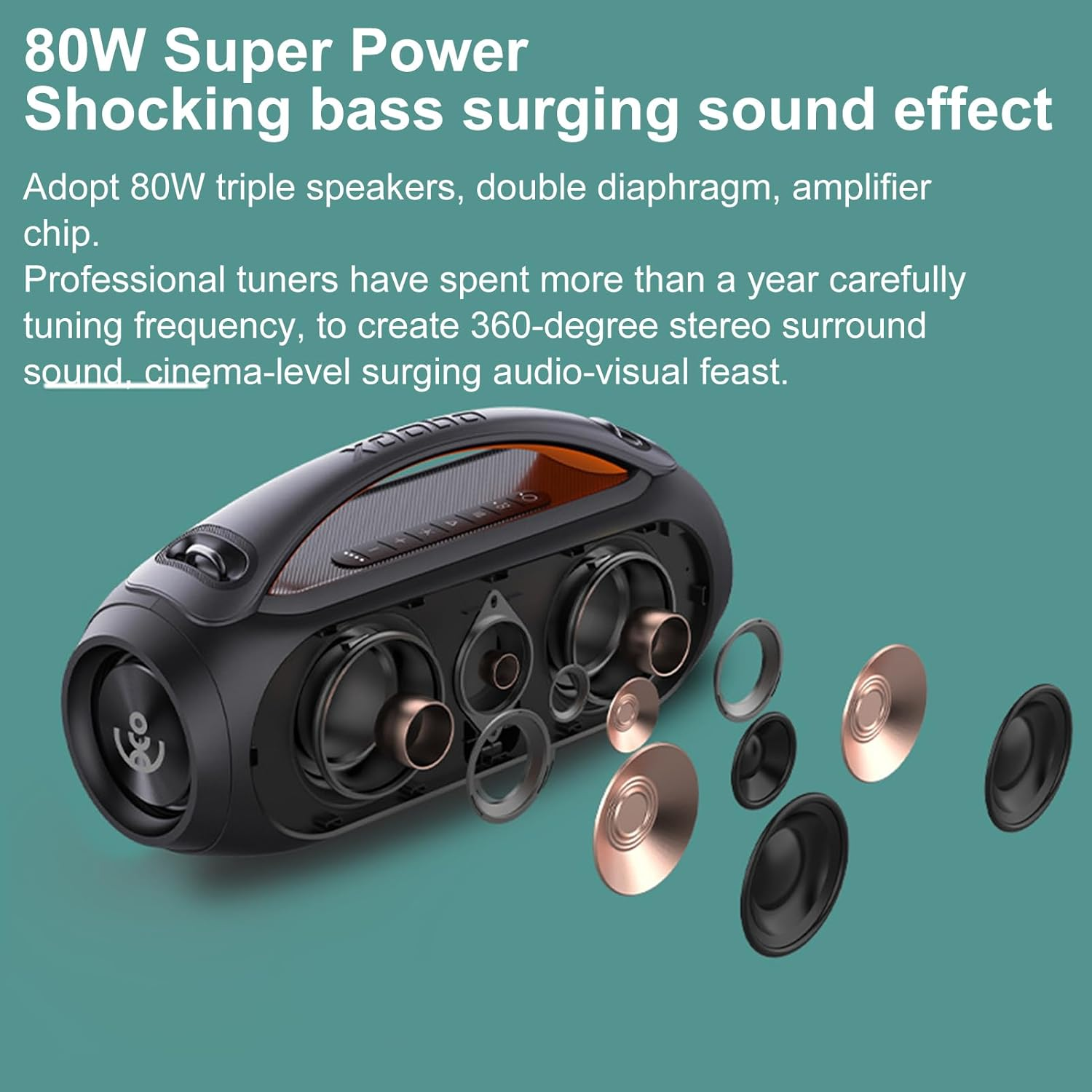 Mingzhe XDOBO Vibe plus Portable Wireless Speaker with BT5.0 Technology IPX5 Waterproof 80W Speakers Series Stereo Scene Hifi Sound AUX USB Flash Drive Long Playtime Portable Perfect for Party