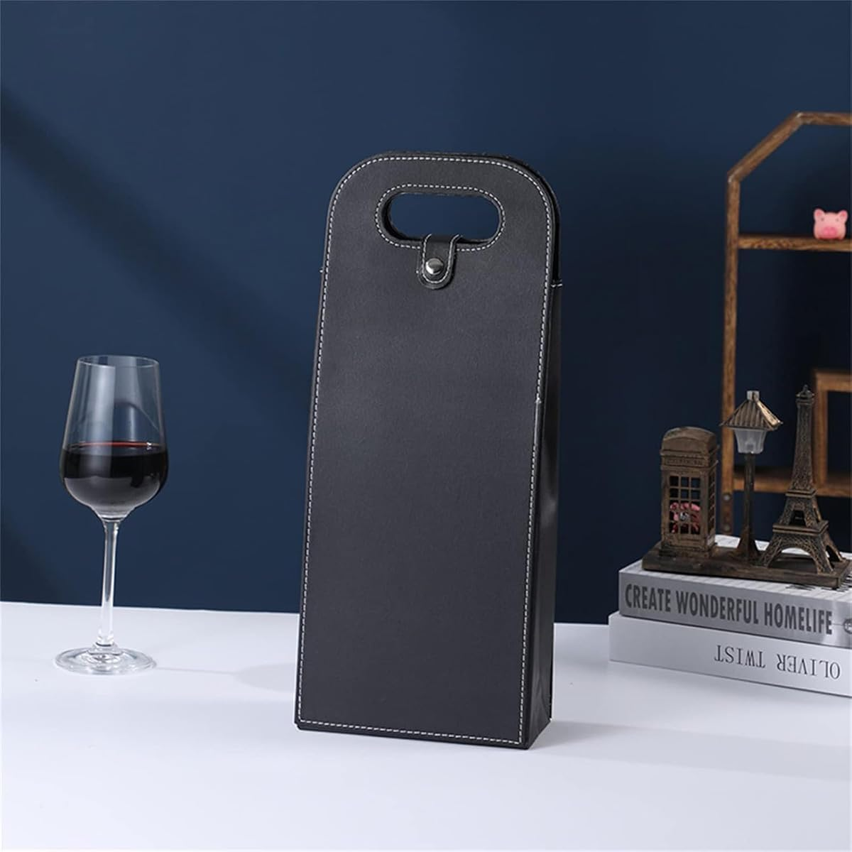 AIMALL PU Leather Wine Tote Bag Single/Double Bottle Foldable Portable for Picnic, Party, and Outdoor Use, Practical Handle, Metal Buckle Closure, 750Ml Capacity